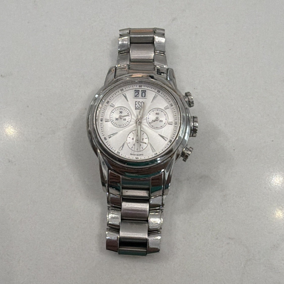 ESQ Swiss men’s Chronograph Date White Dial Silver Stainless Quartz Watch