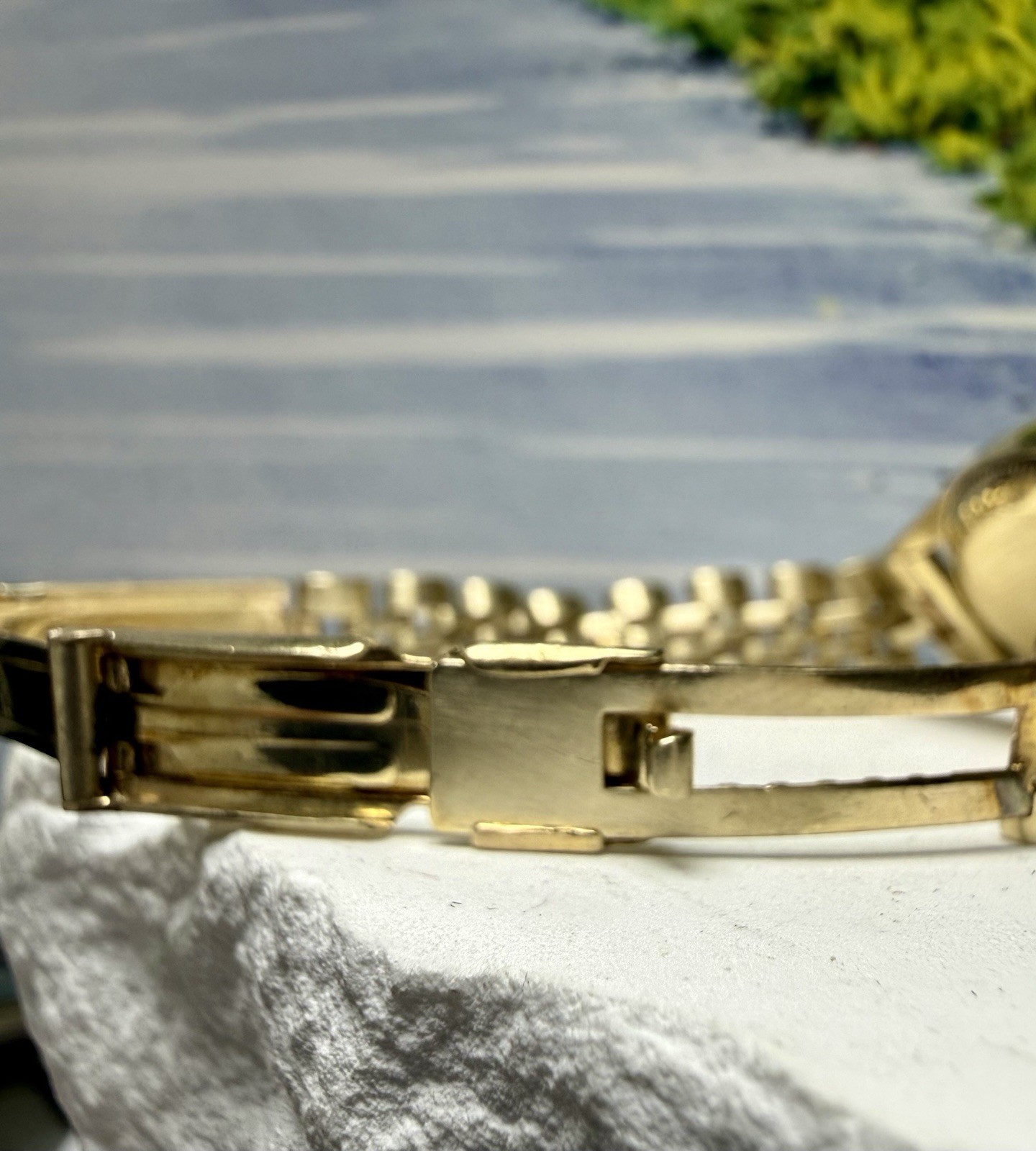Rolex Oyster Perpetual 6619 Yellow Gold 24mm Rare Oval Link Flex USA Bracelet