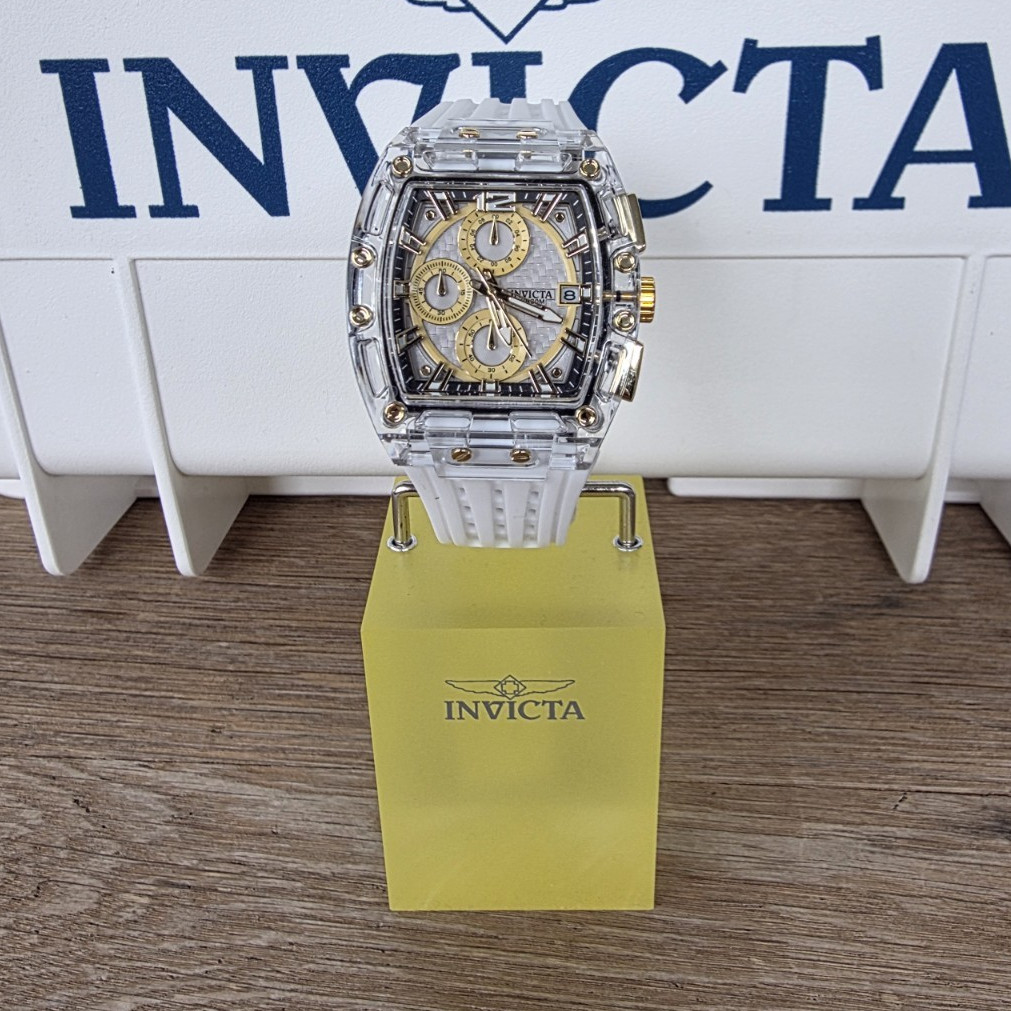 Invicta S1 Rally Allogrip Quartz Chronograph Date SS White Rubber Strap 42mm