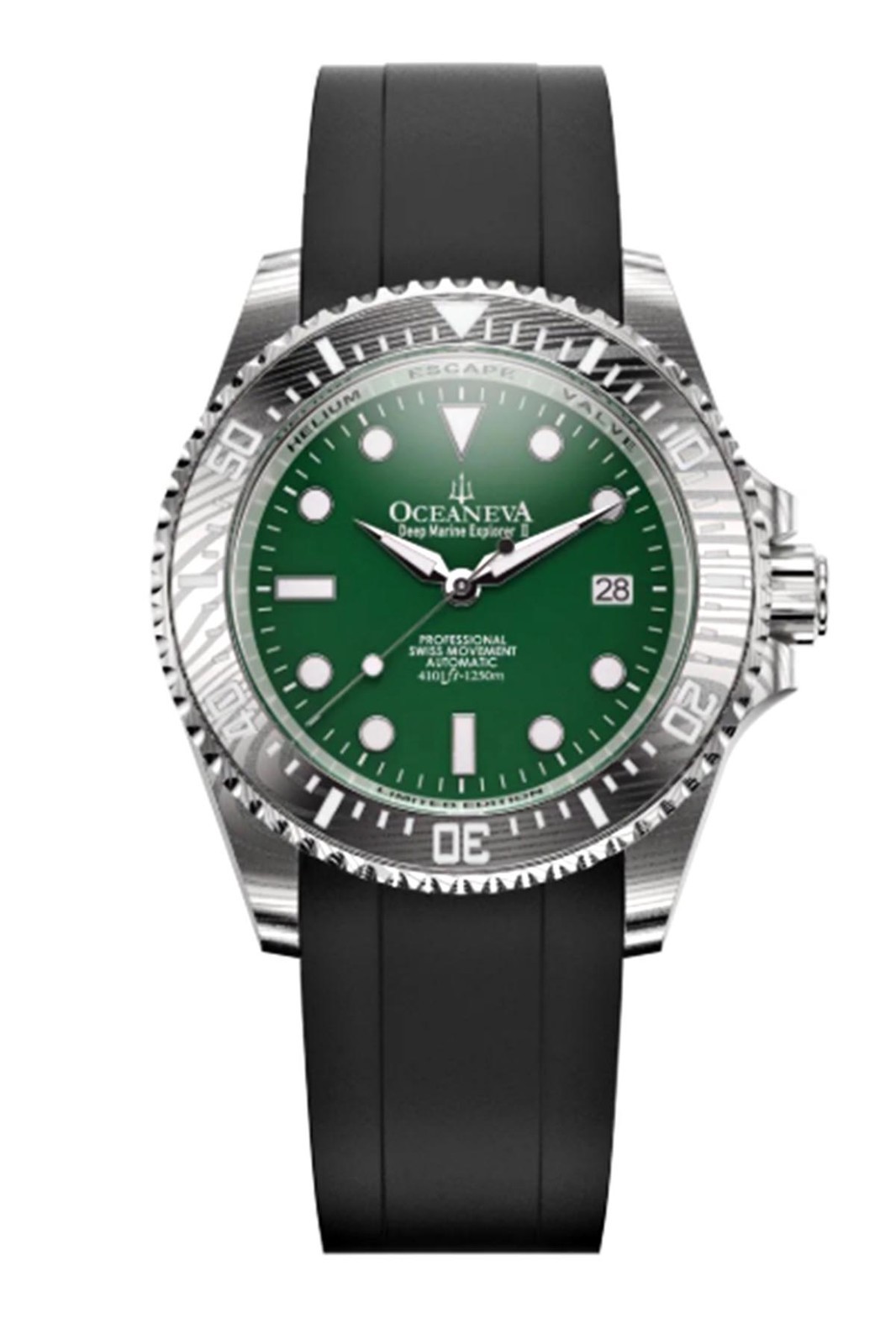 Oceaneva Deep Marine Explorer II 1250m Damascus Steel Green Dial Watch Rubber