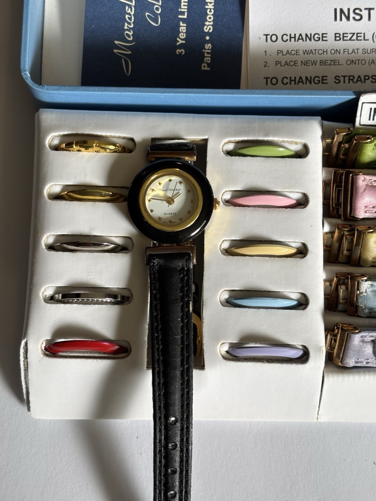 Vintage Marcel Drucker Interchangeable Watch Set Box Papers Works New Battery