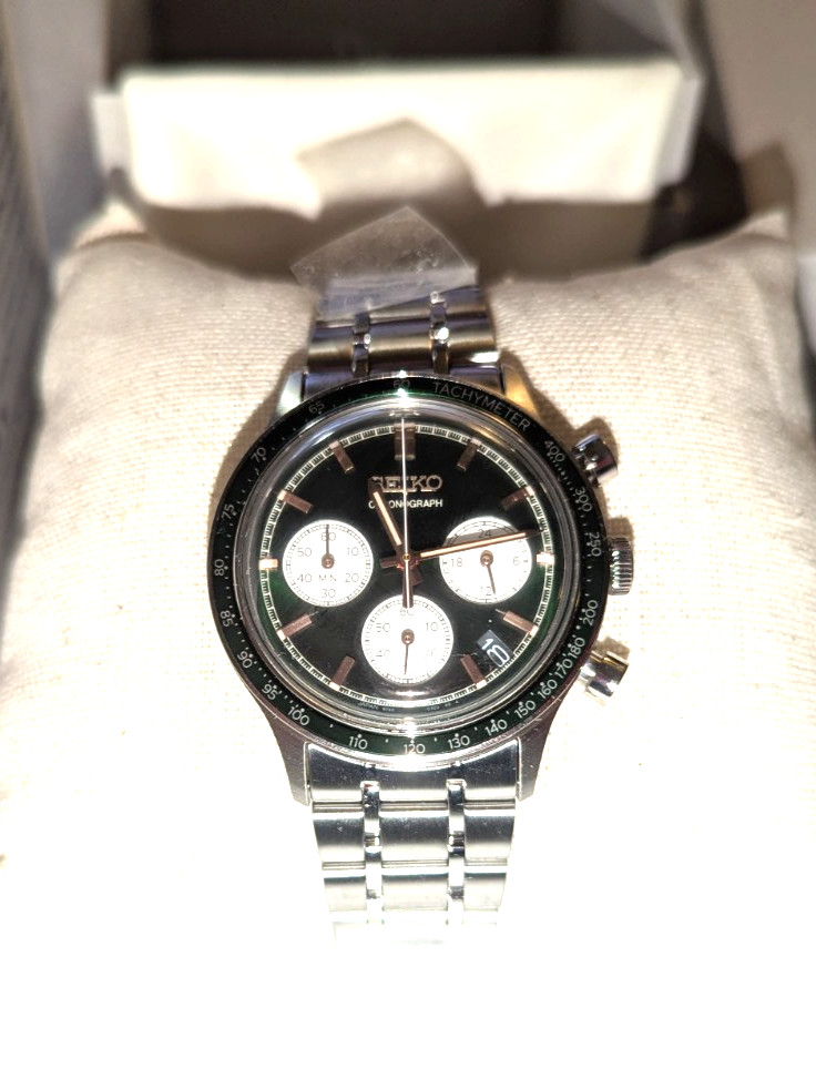 SEIKO Chronograph Quartz Light Green Dial Watch SSB481 Stainless Steel New