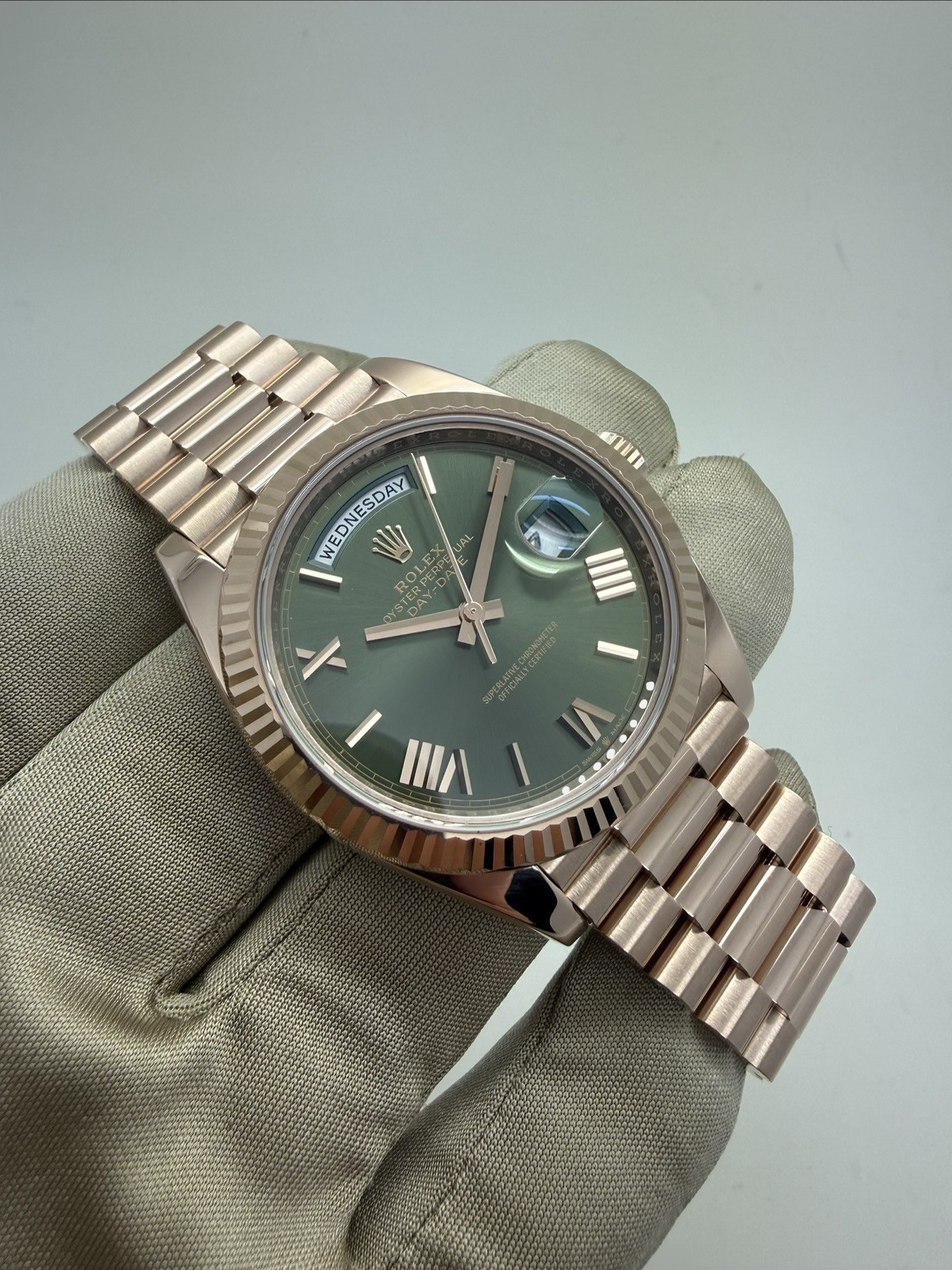 Rolex Day Date President Rose Gold Green Olive 40mm Auto Watch 228235 *2026 RSC*