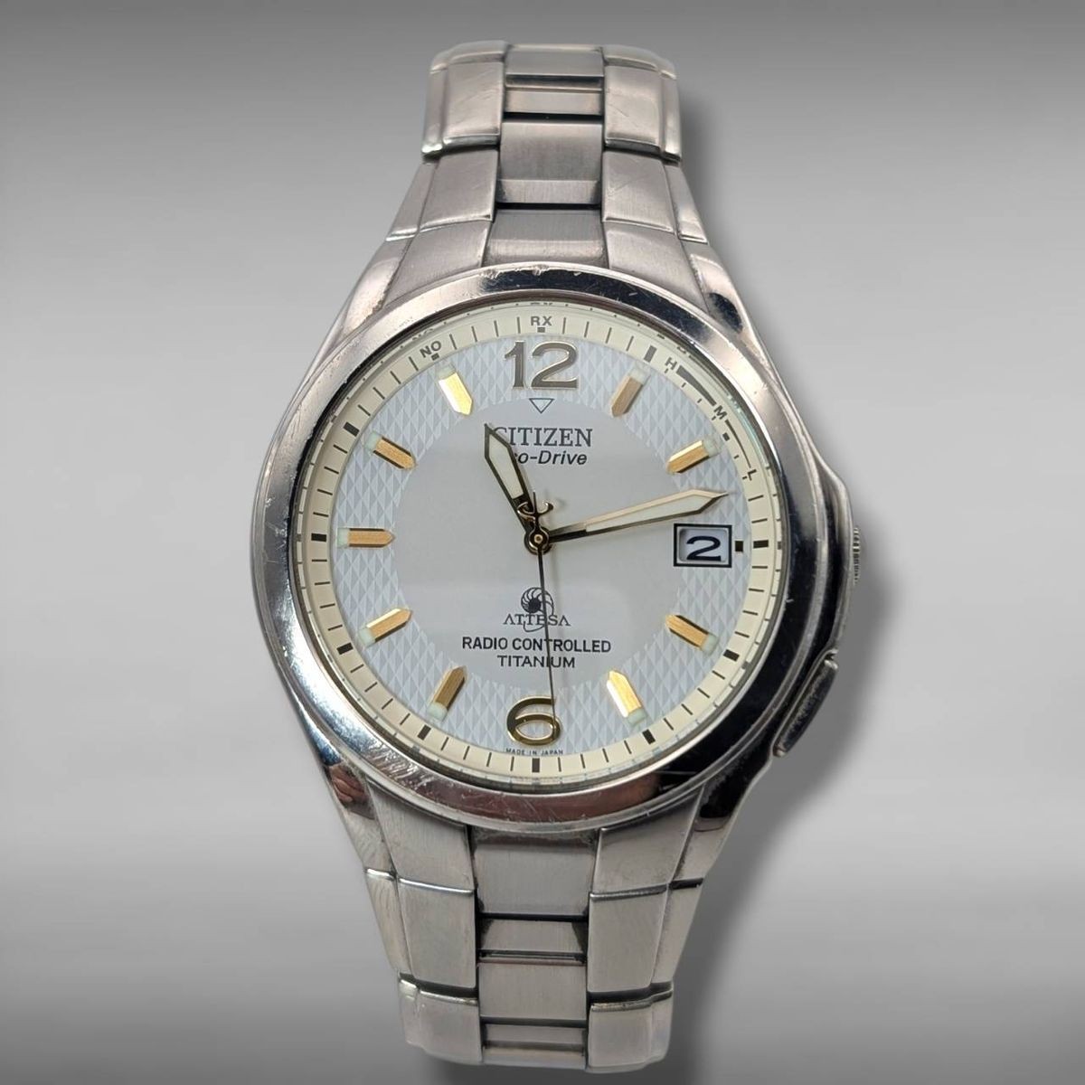 Citizen Attesa H410-T003788 Eco-Drive Radio Date White Dial Titanium Watch Japan