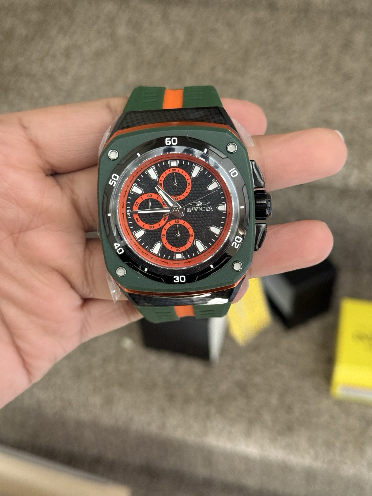 Invicta Black and Orange Chronograph Watch Mens rubber strap