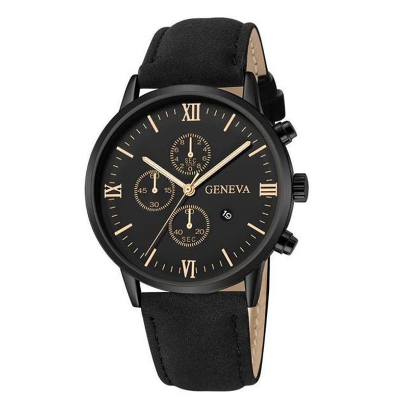 1/3PCS Men’s Watch Casual Leather Band Analog Quartz Watches with Calendar