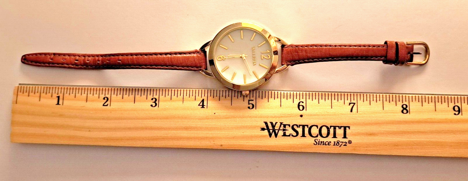 Valletta Women’s 8.5 In Goldtone Watch Brown Band New Battery