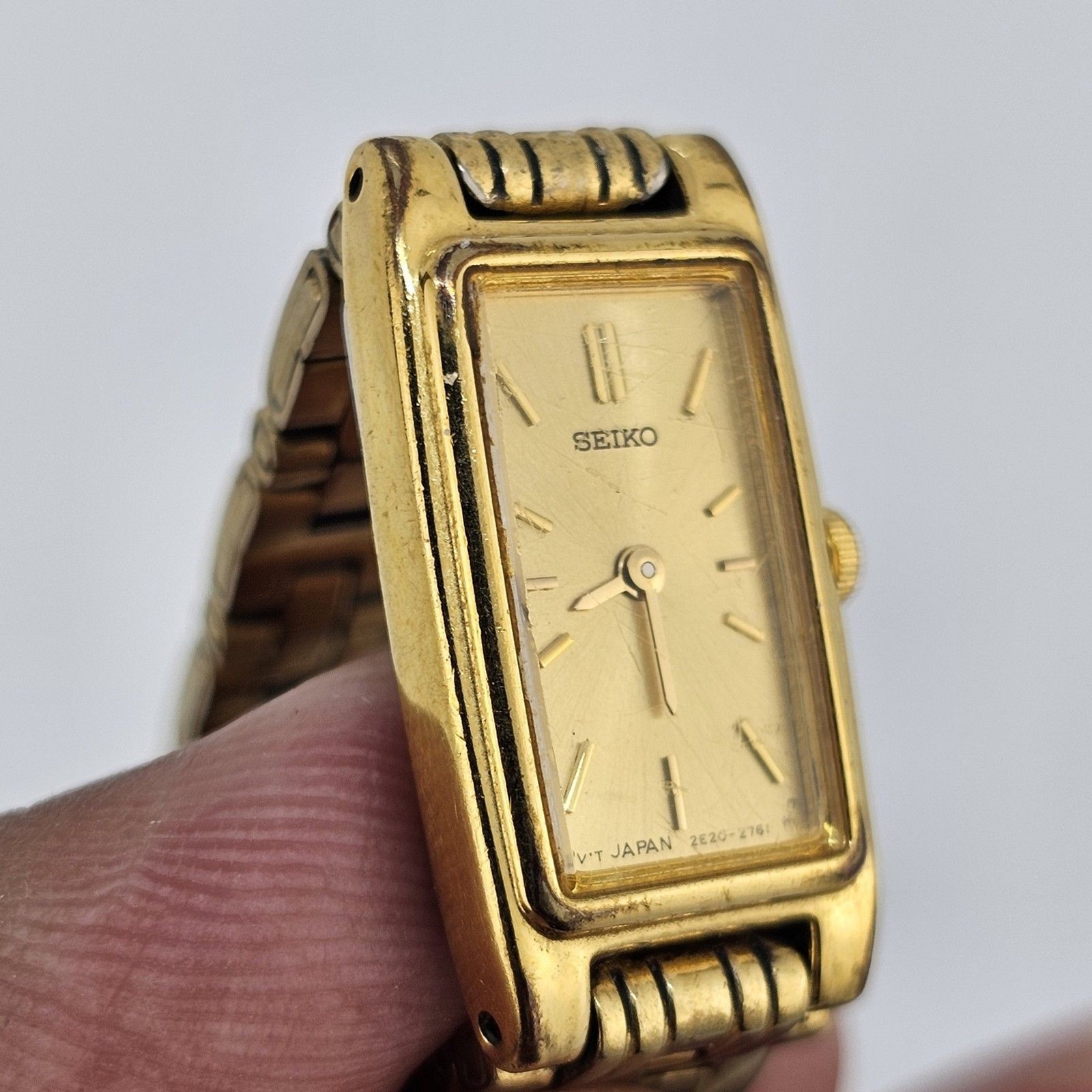 VTG Seiko Women’s Watch 13MM Gold Case Dial Gold Bracelet Band 6.5″ New Battery