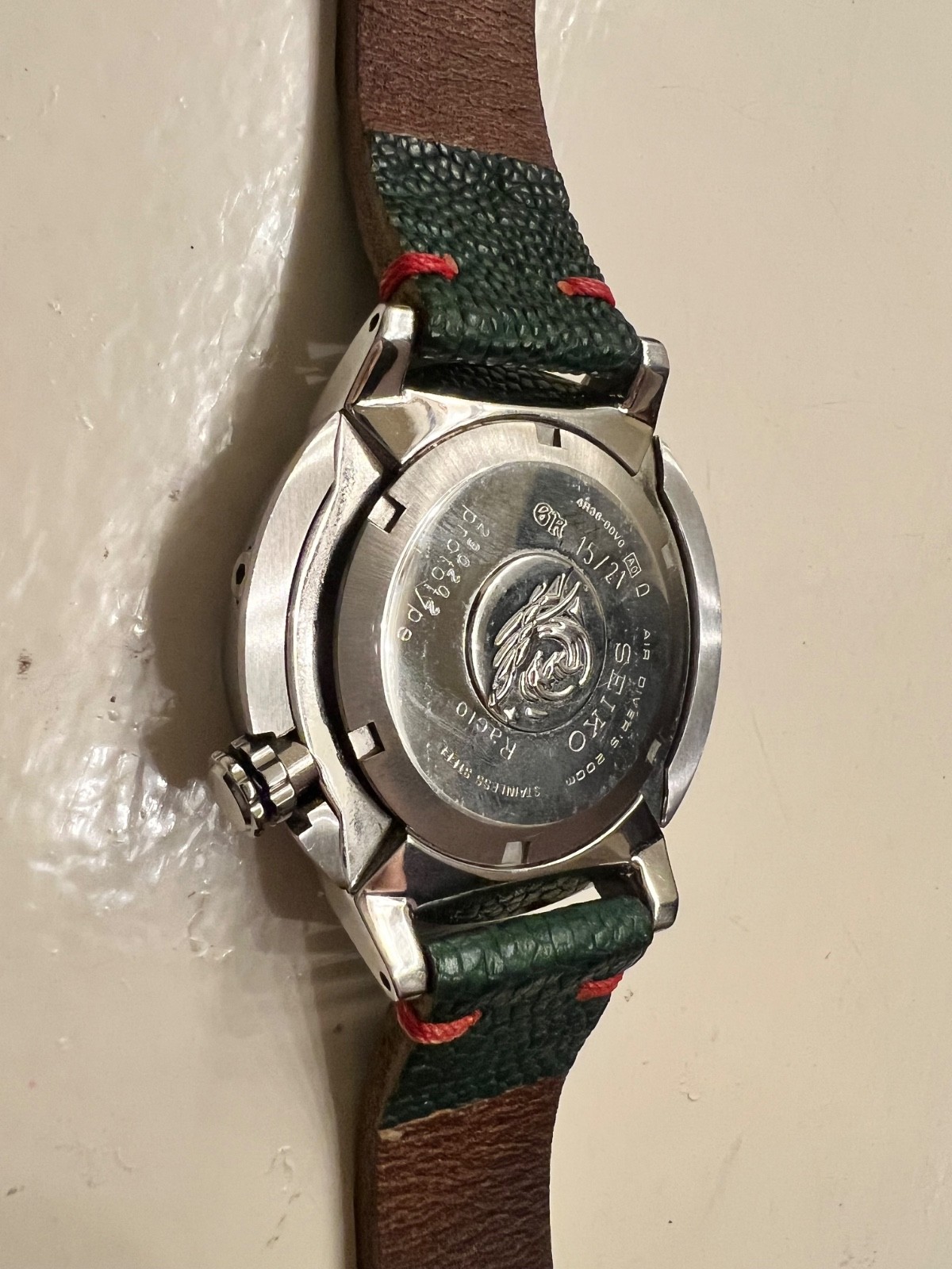 ⁠Seiko Custom DIVER 4R36 AUTOMATIC “Baby Tuna” Green Dial Toad Leather Watch