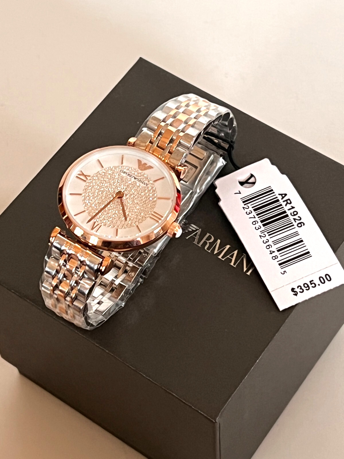 EMPORIO ARMANI AR1926 Crystal Pave Dial Two-tone S/Steel Ladies Watch BNIB $395