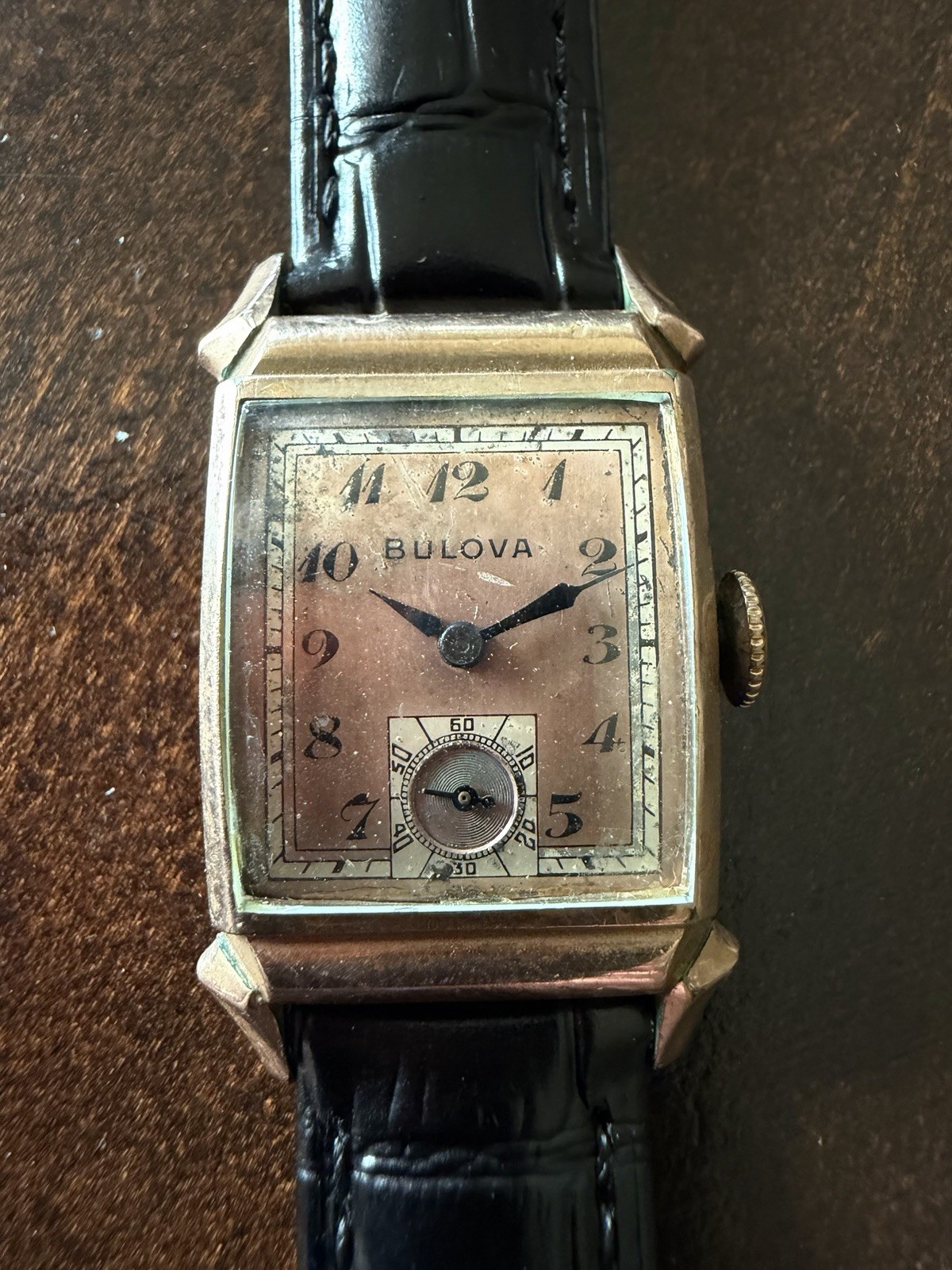 Vintage Bulova Director 8AE Rose Gold Salmon Dial Manual Wind Artdeco Runs Great