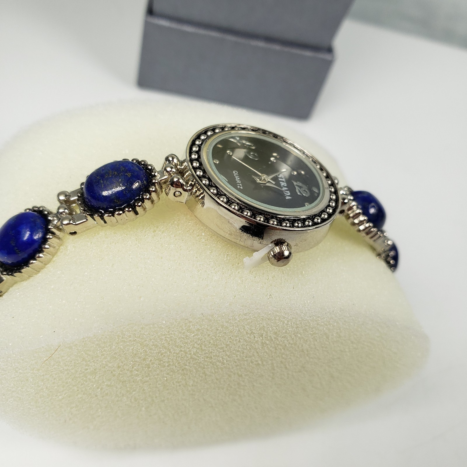 Woman’s Stainless Steel Water Resistant Watch With Lapis Lazuli Stone 7 1/2 inch