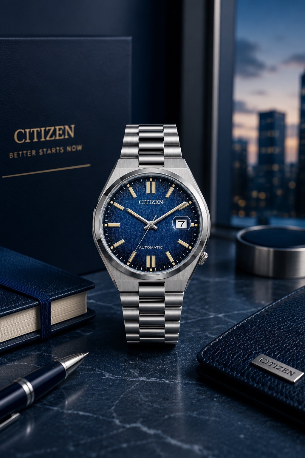 Citizen Tsuyosa NJ0151-88L Automatic Blue Dial Sapphire Steel 40mm Watch NEW