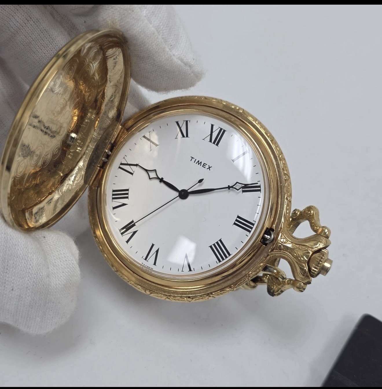 Vintage Timex Gold Tone Mechanical Winding 47.9mm Pocket Watch Ornate Design