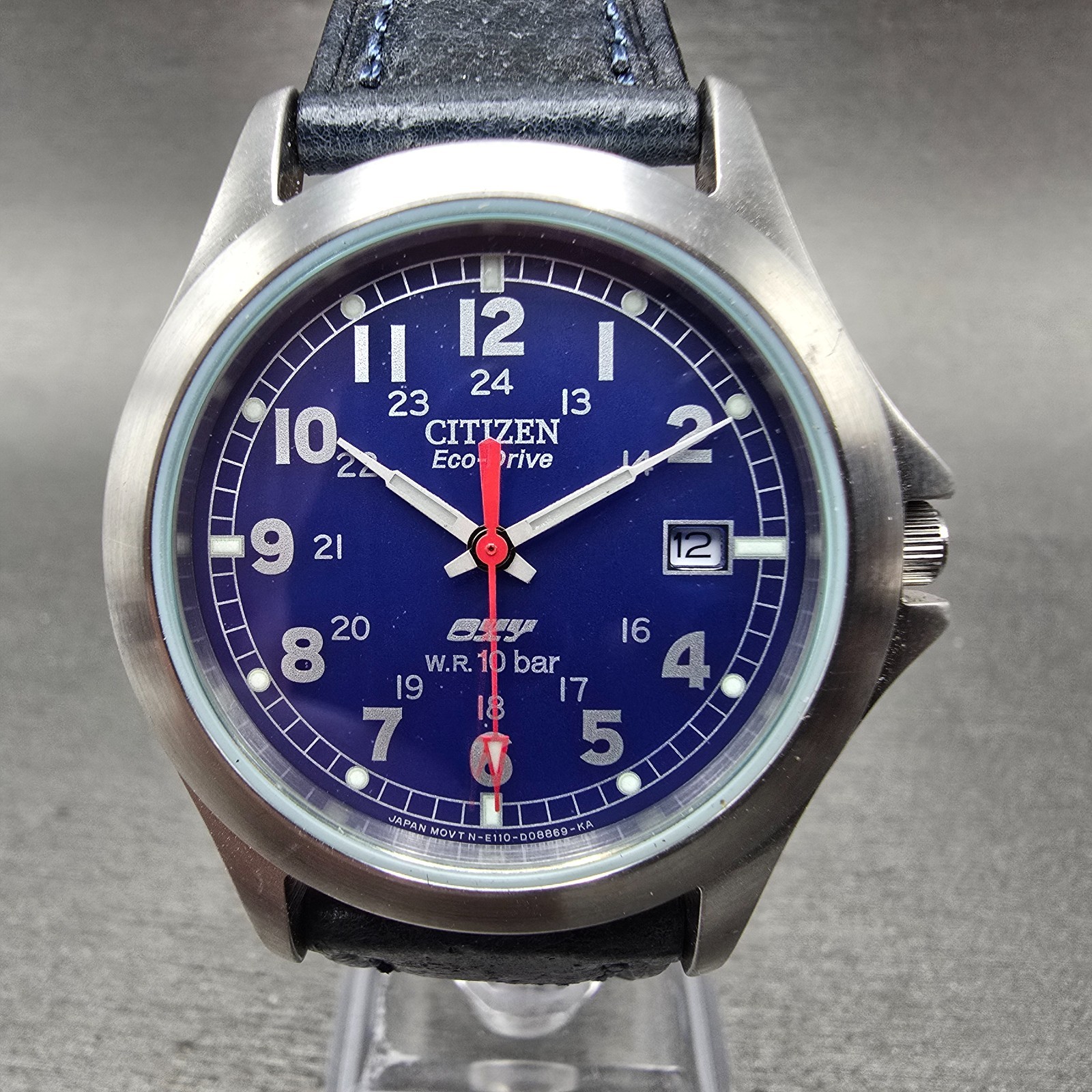 Citizen Eco-Drive Oxy Watch Men 36mm Blue Dial Silver Tone Date E110-S92685 Runs