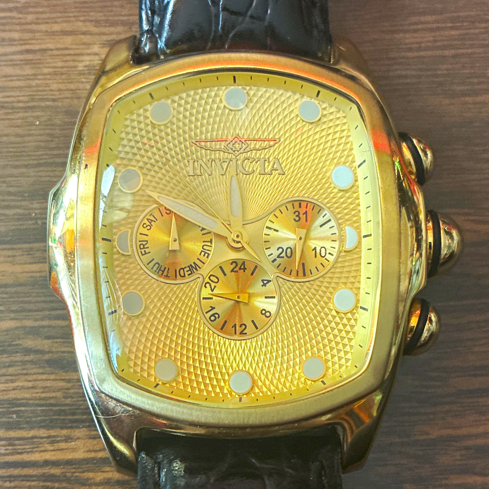 Invicta Lupah Men’s Gold-Tone Chronograph Day/Date Quartz Watch, #0068