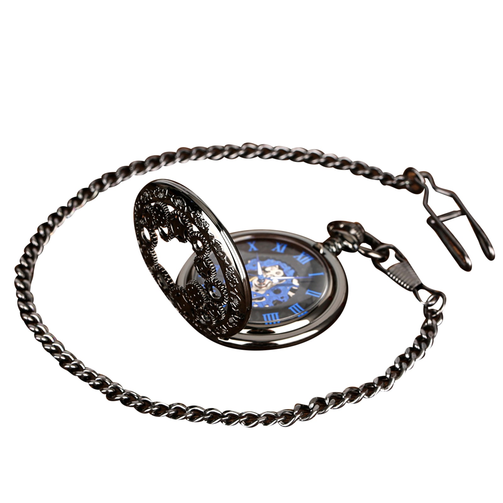 1 PC Vintage Steampunk Mens Pocket Watch Skeleton Luxury Pocket Watch with Chain