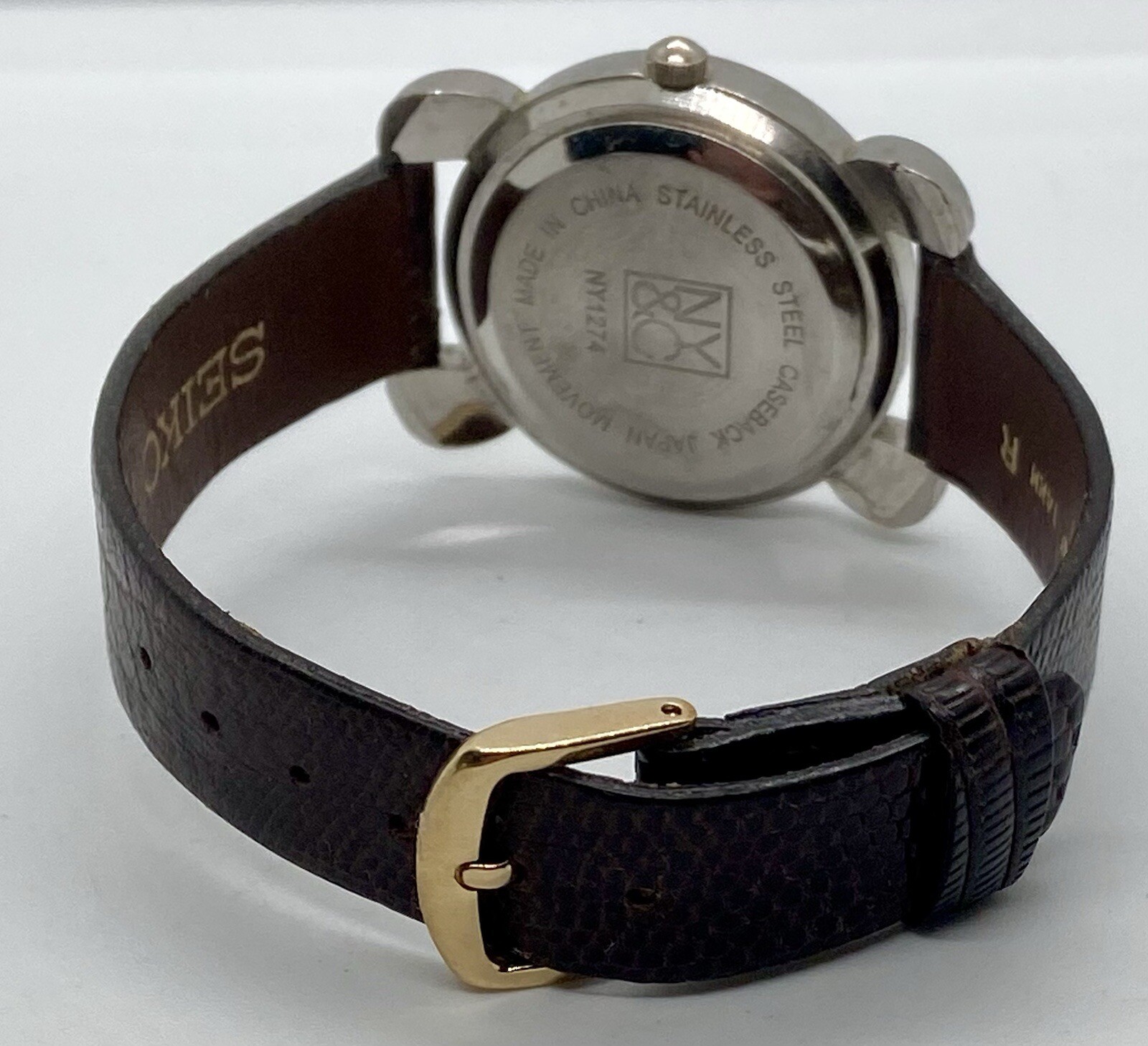 NY&C Ladies Watch New Battery Brown Genuine Lizard Strap Iced Dial NICE!