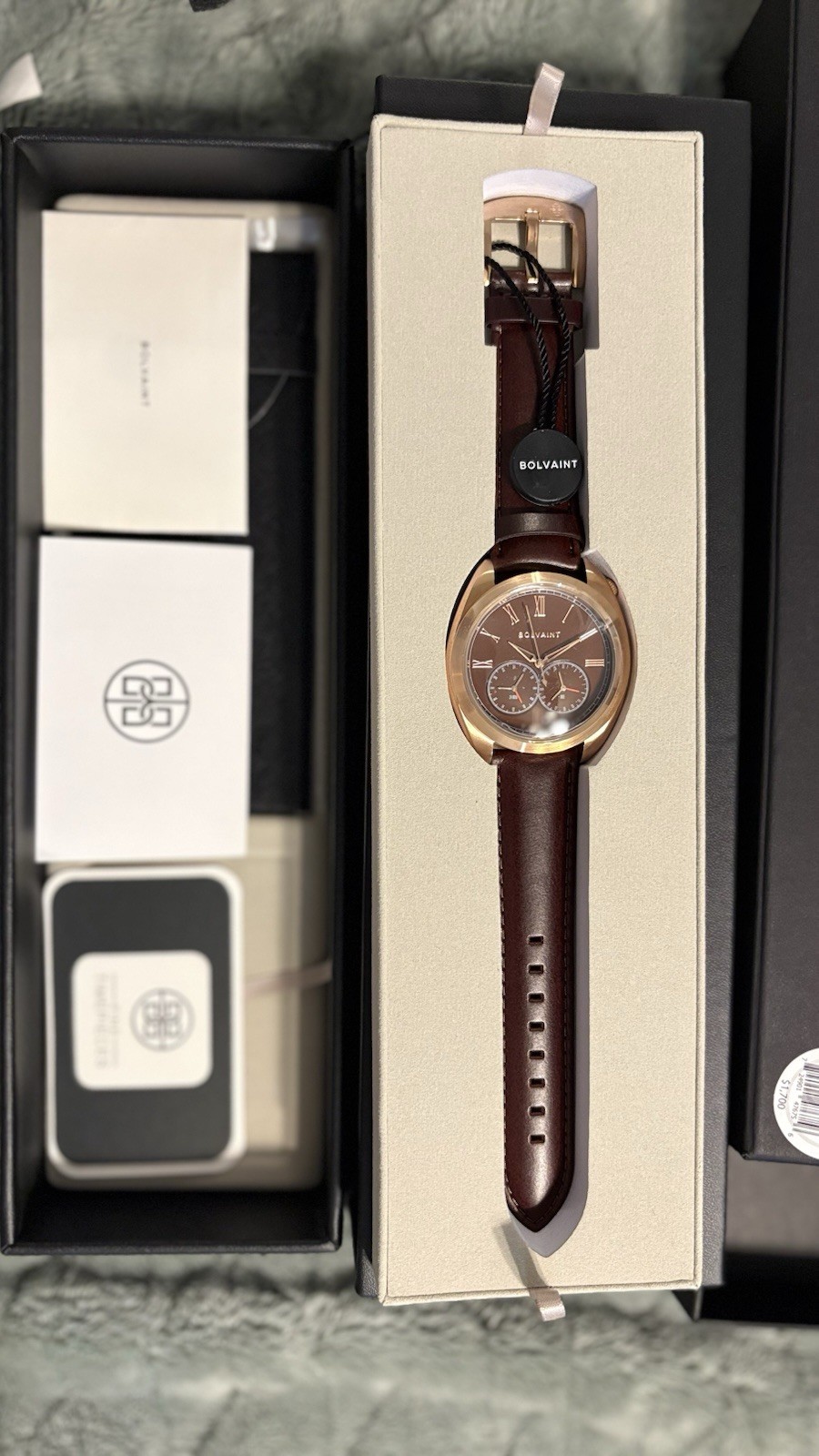 BOLVAINT Paris Aurelius Brun Gold Case Brown Dial Quartz Leather Strap Box