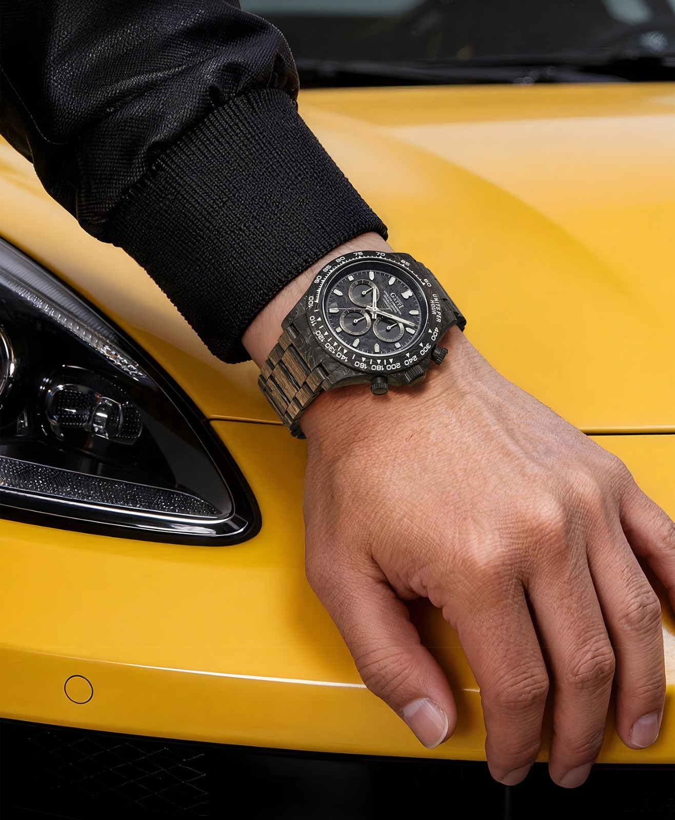 BONEST GATTI Men Chronograph Watch Automatic Mechanical Wristwatch Carbon Fiber