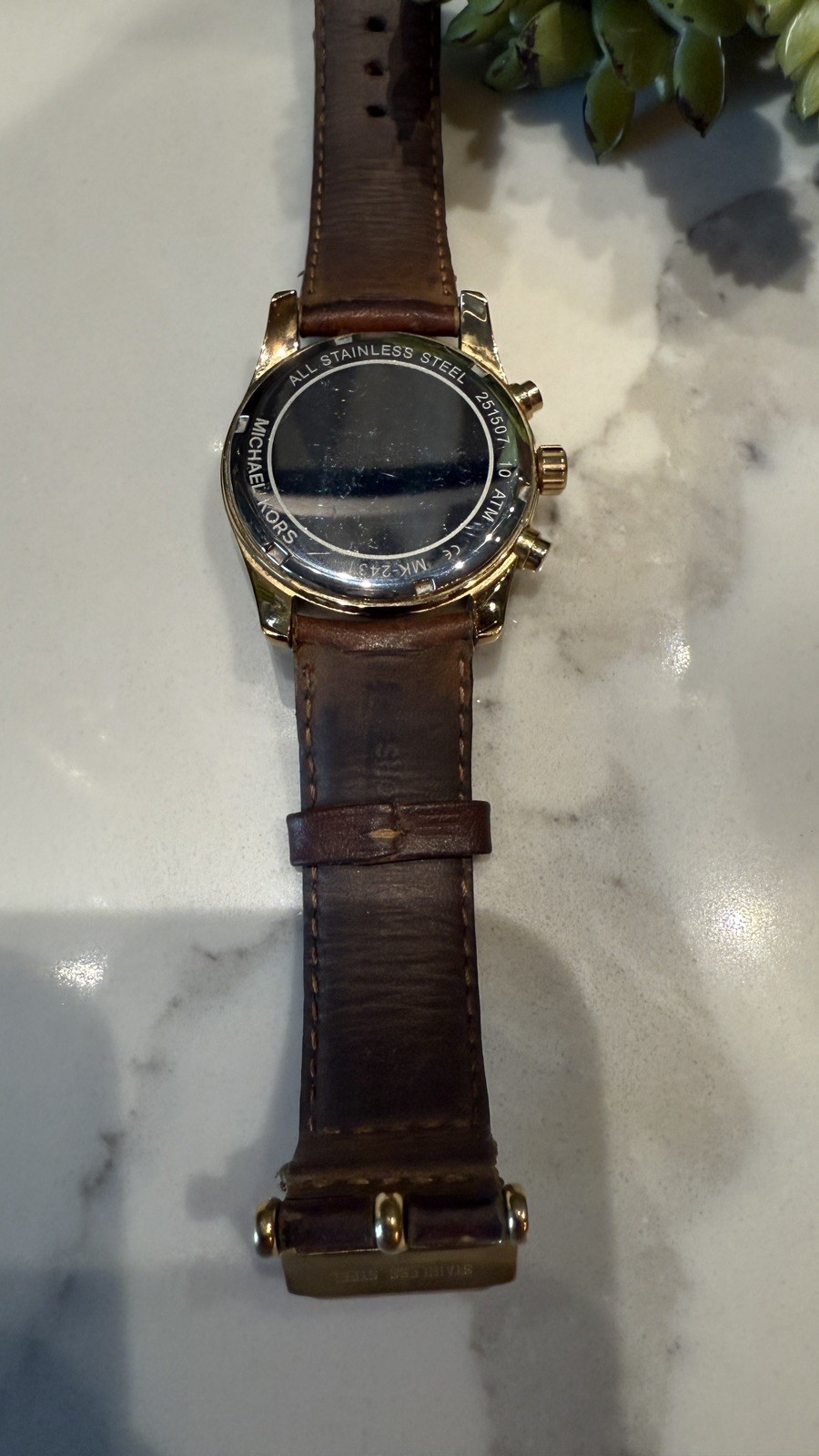 Michael Kors Chronograph Quartz Dress Watch Brown Leather Gold Stainless Steel