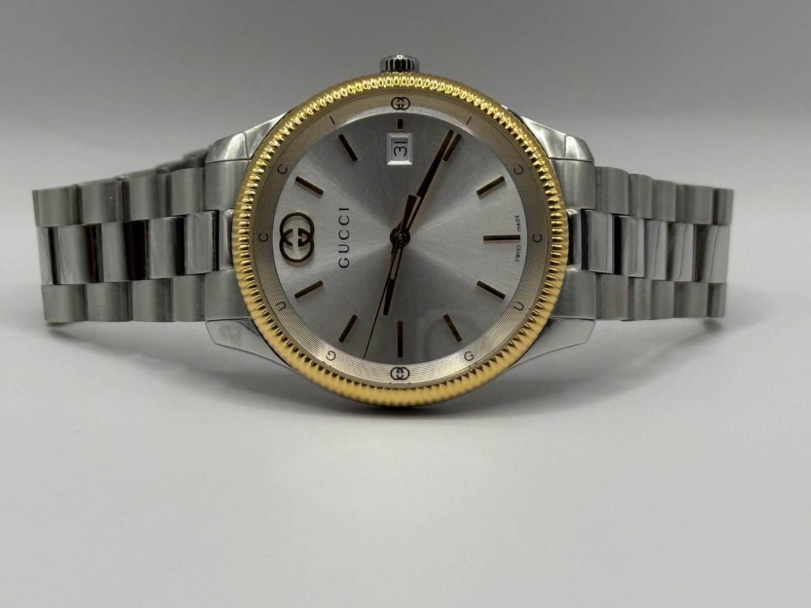 Gucci G-Timeless Quartz 38mm Yellow Gold Bezel Watch YA1264233