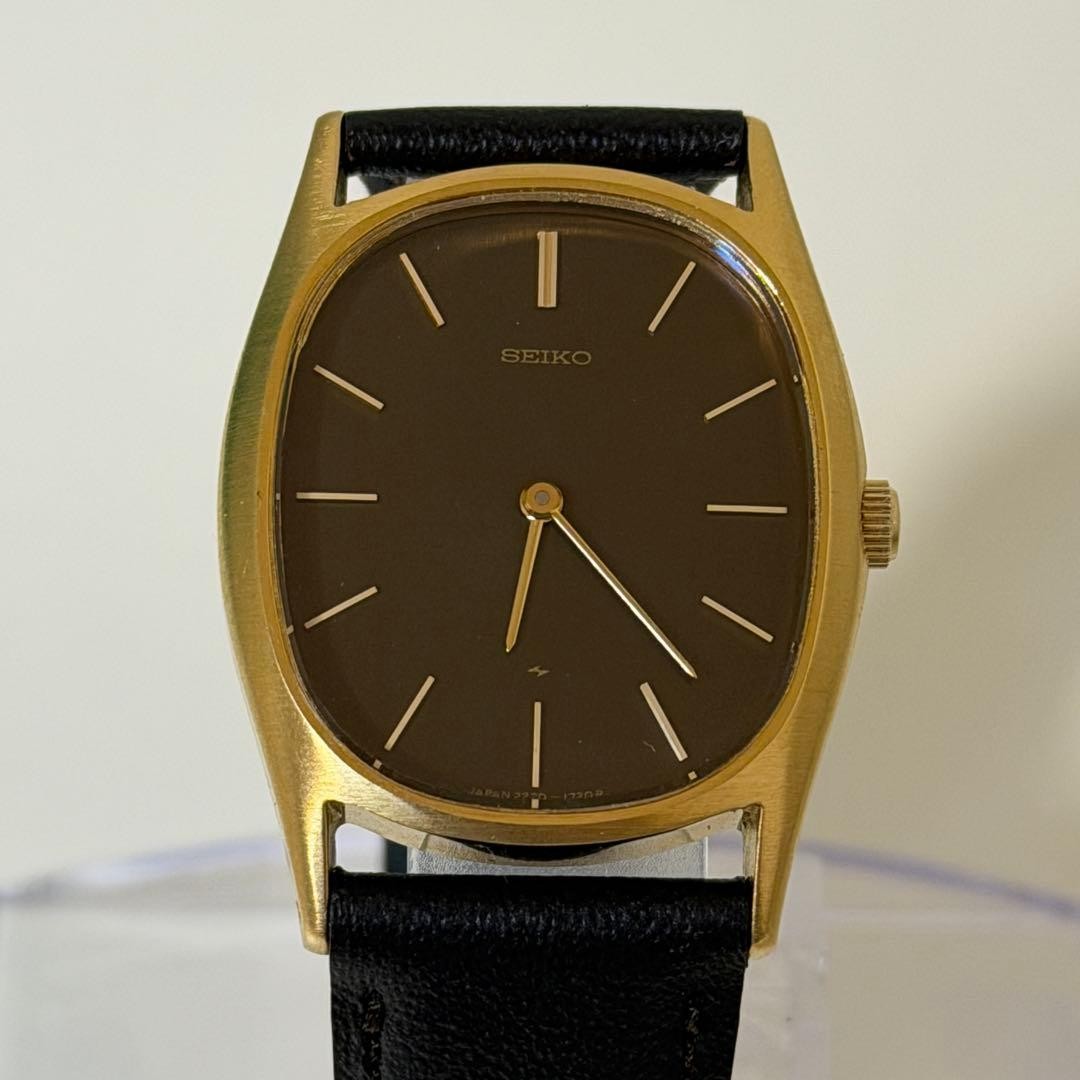 Seiko Chariot 2220-7260 Brown Gold Linen Manual Watch Japan Vintage 072395