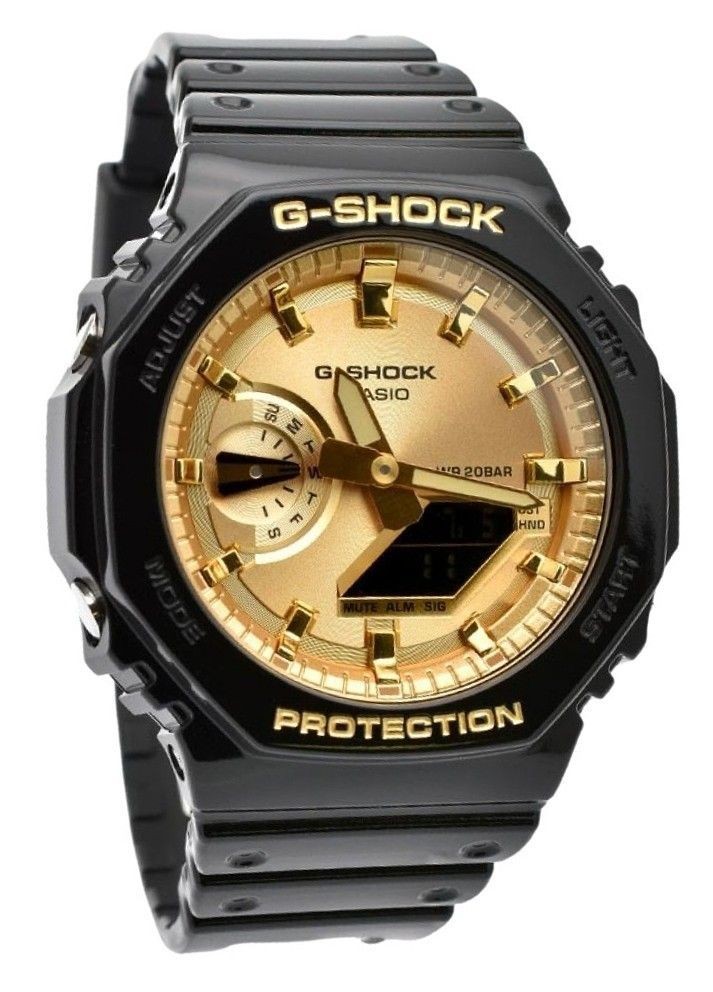 Casio G-Shock Black-Gold Color Resin Strap Quartz GA-2100GB-1A 200M Mens Watch