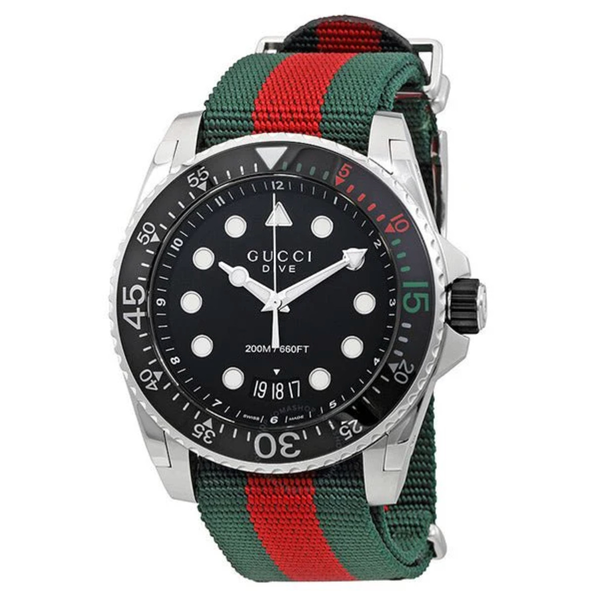 Gucci Dive Black Dial Green Red Nylon Watch YA136209