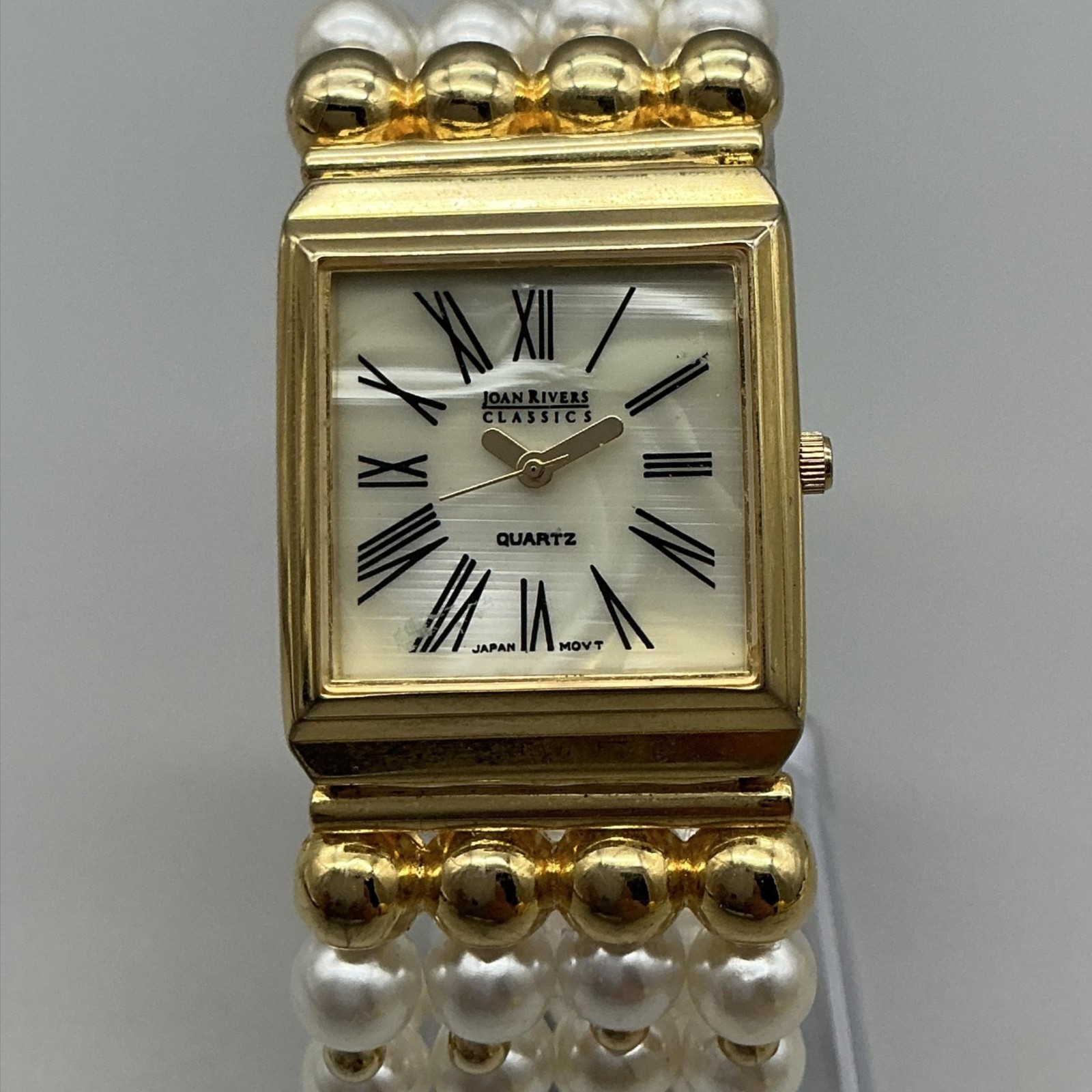 Joan Rivers Womens Watch 29mm MOP Dial Gold Tone Faux Pearl New Battery 7.75″