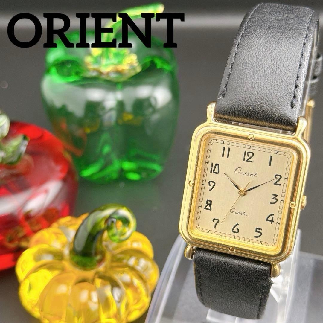 Vintage ORIENT Tank Quartz Watch Gold 37.3×27.2mm Wrist 19.5cm 7.7in Working