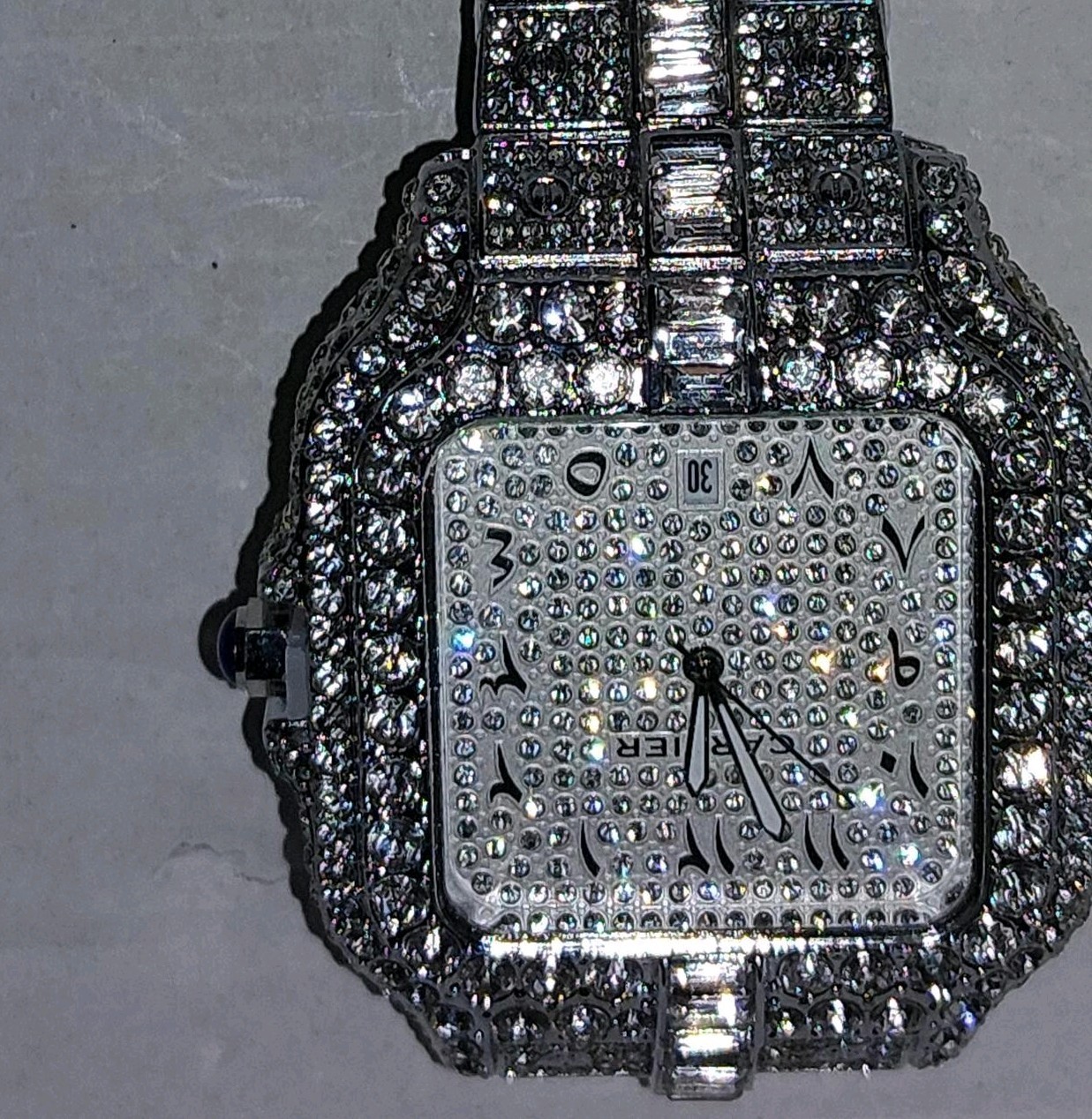 Iced Out Square Silver Stainless Steel Quartz Wristwatch Date 40-43.9mm