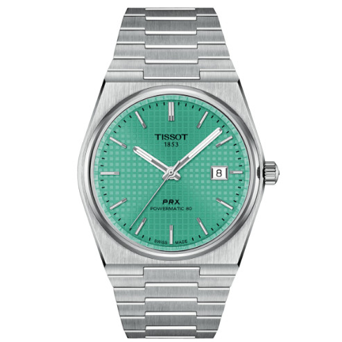 TISSOT PRX T137.407.11.091.01 Mint Green Stainless Steel Men’s Watch New in Box
