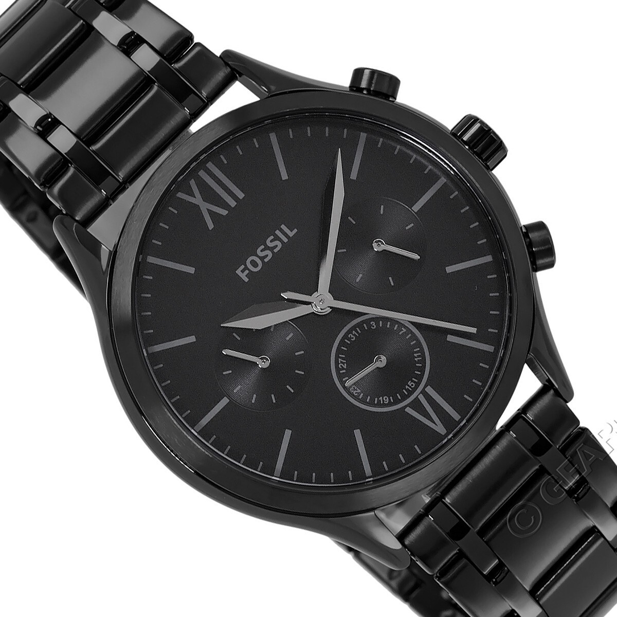 FOSSIL Fenmore Mens Black Multifunction Watch Day Date Dial Stainless Steel Band