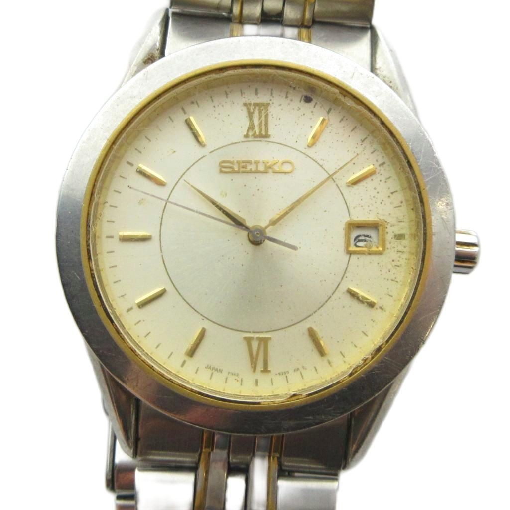SEIKO 7N42-9100 Quartz Watch Calendar Roman Silver From Japan