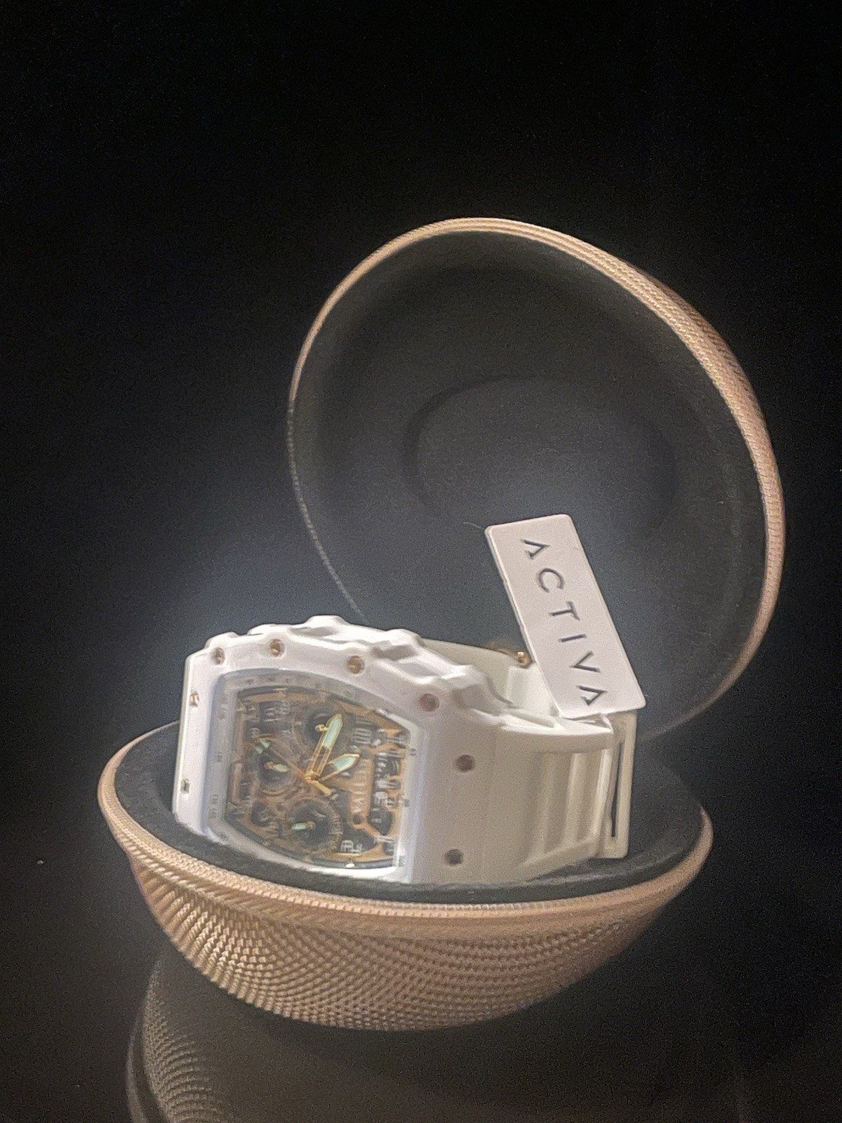 Activa Chronograph White Silicone Strap Skeleton Dial Date Watch 43mm – New