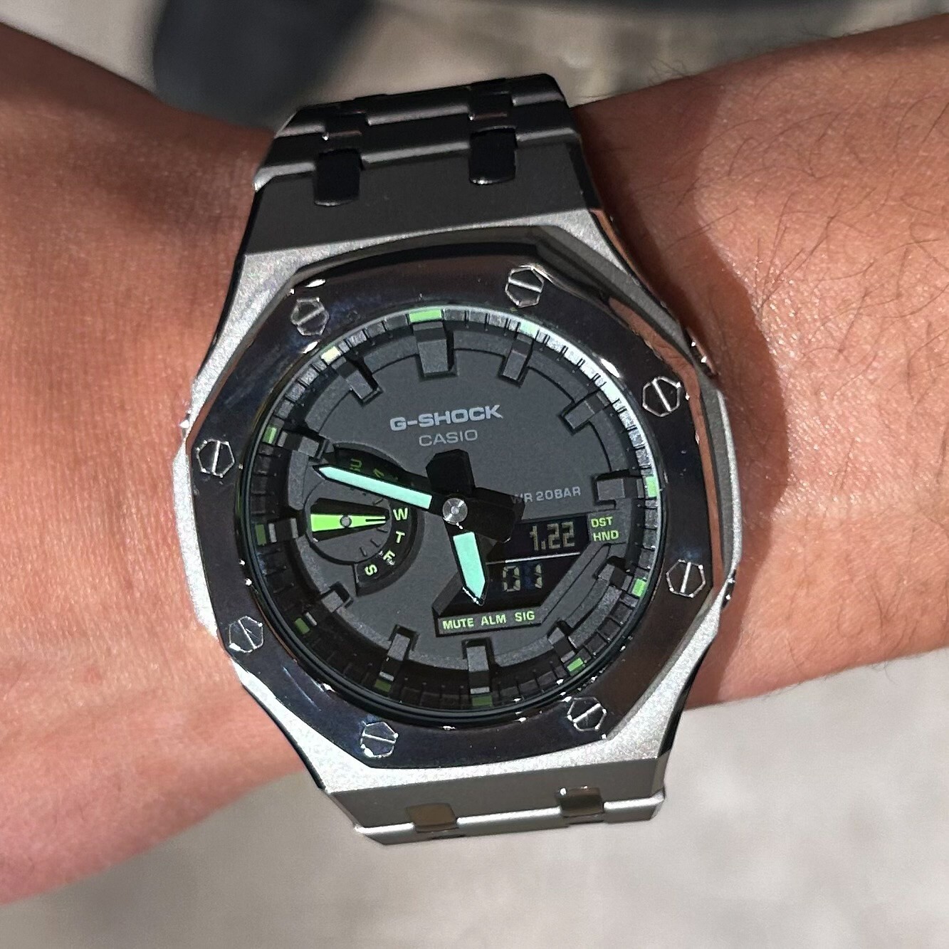 GA2100 Casioak New Custom G-Shock Royal Oak Stainless Steel Dark Gray Bracelet