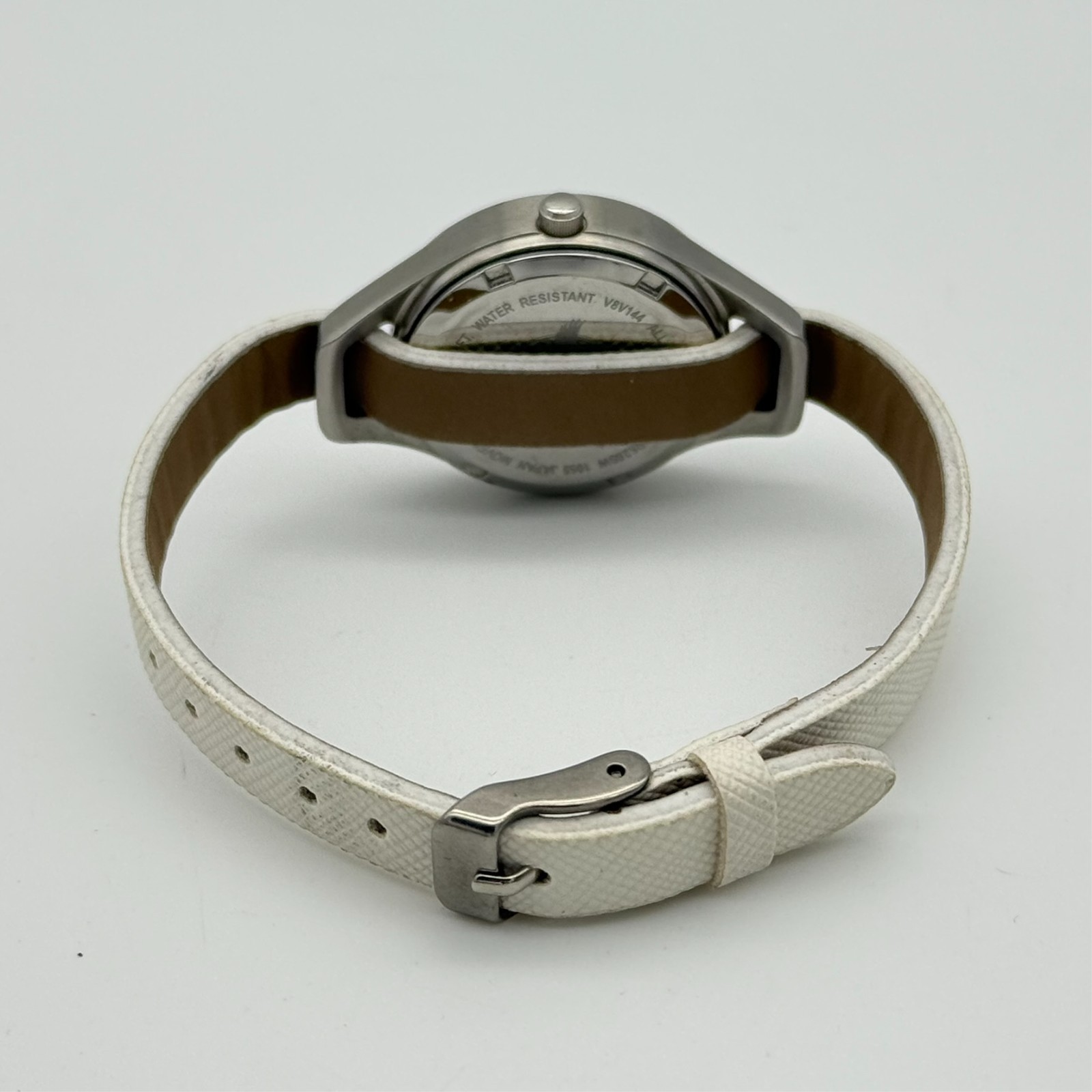 Women’s EDDIE BAUER Classic All Stainless Steel Round Watch, 27mm, White Leather