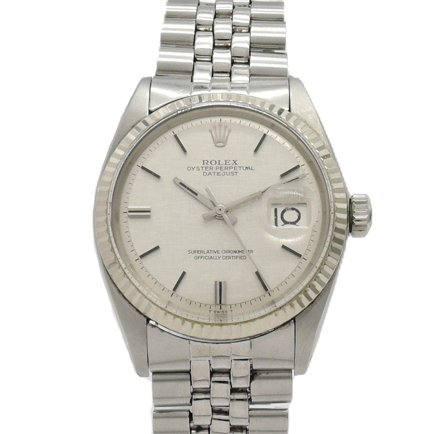 ROLEX DATEJUST 36 1601/4 Silver Mosaic Dial WG/SS 18.5cm Watch Working C007988