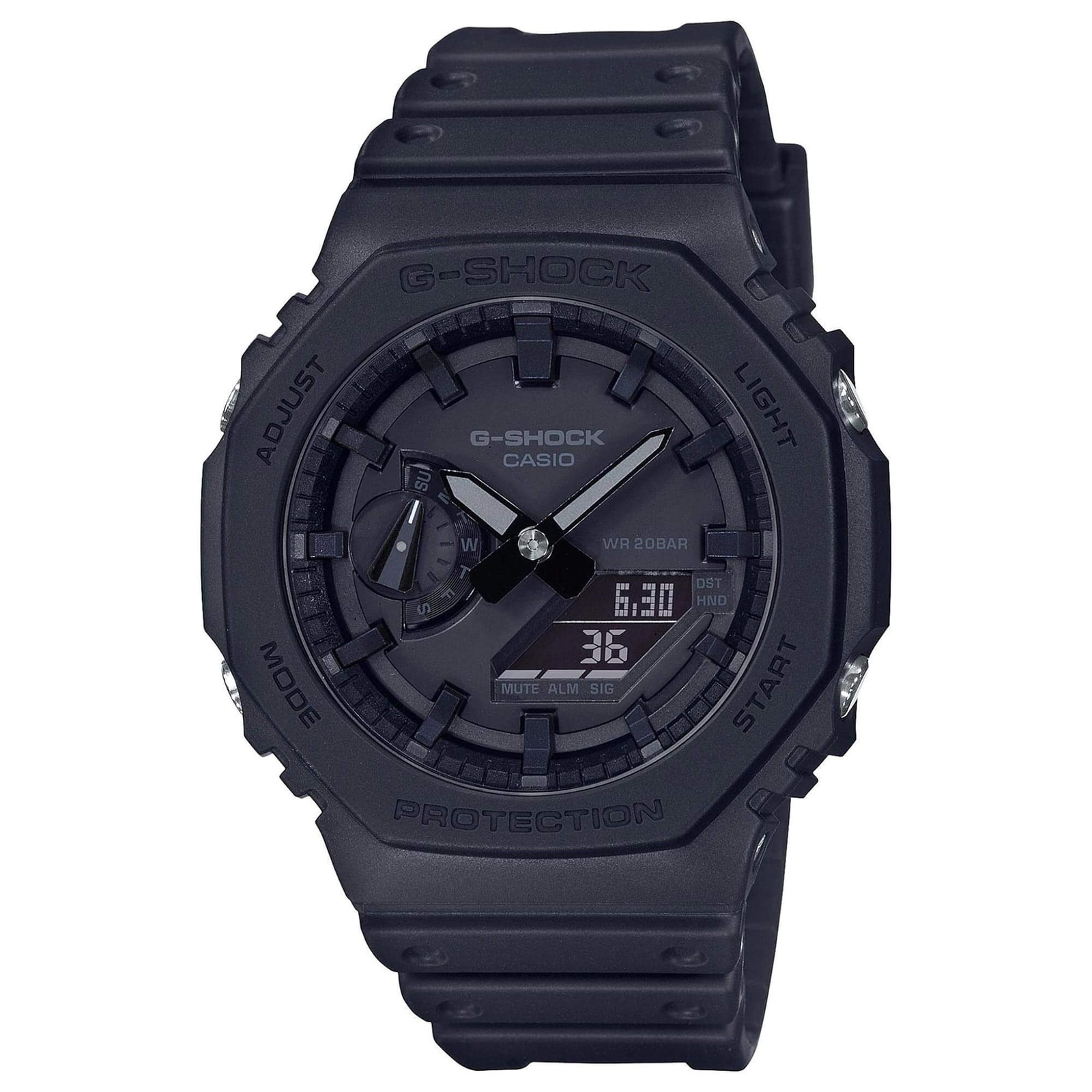 Casio G-Shock GA2100-1A1 Full Black Octagon Analog Digital Watch