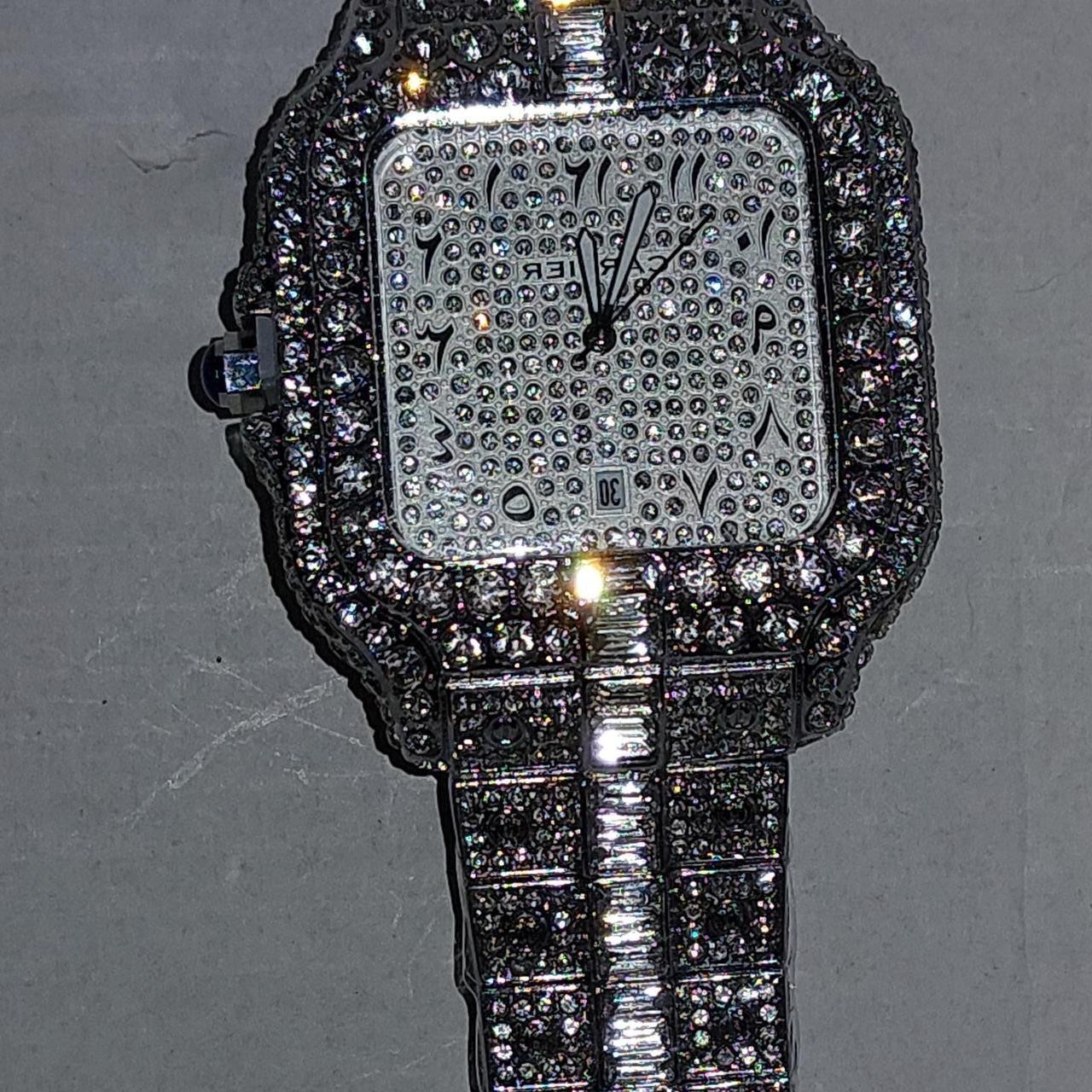 Iced Out Square Silver Stainless Steel Quartz Wristwatch Date 40-43.9mm