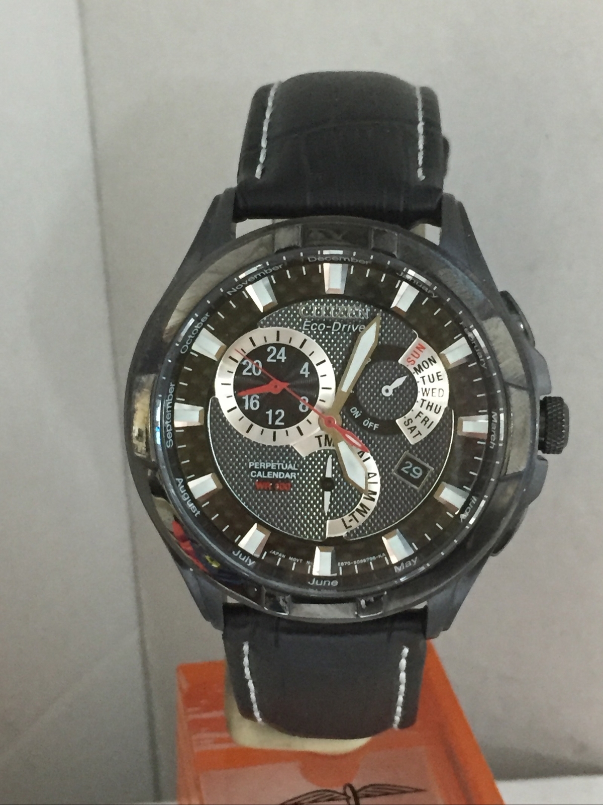 Citizen Men’s Eco-Drive Chrono PCalendar Calibre 8700 Black ION PVD Strap Watch