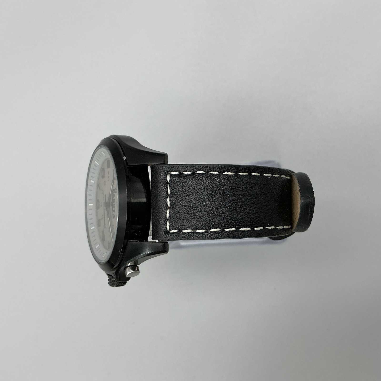 Dakota Mens Watch 42mm Gray Dial Black Case Leather Band Backlight New Battery