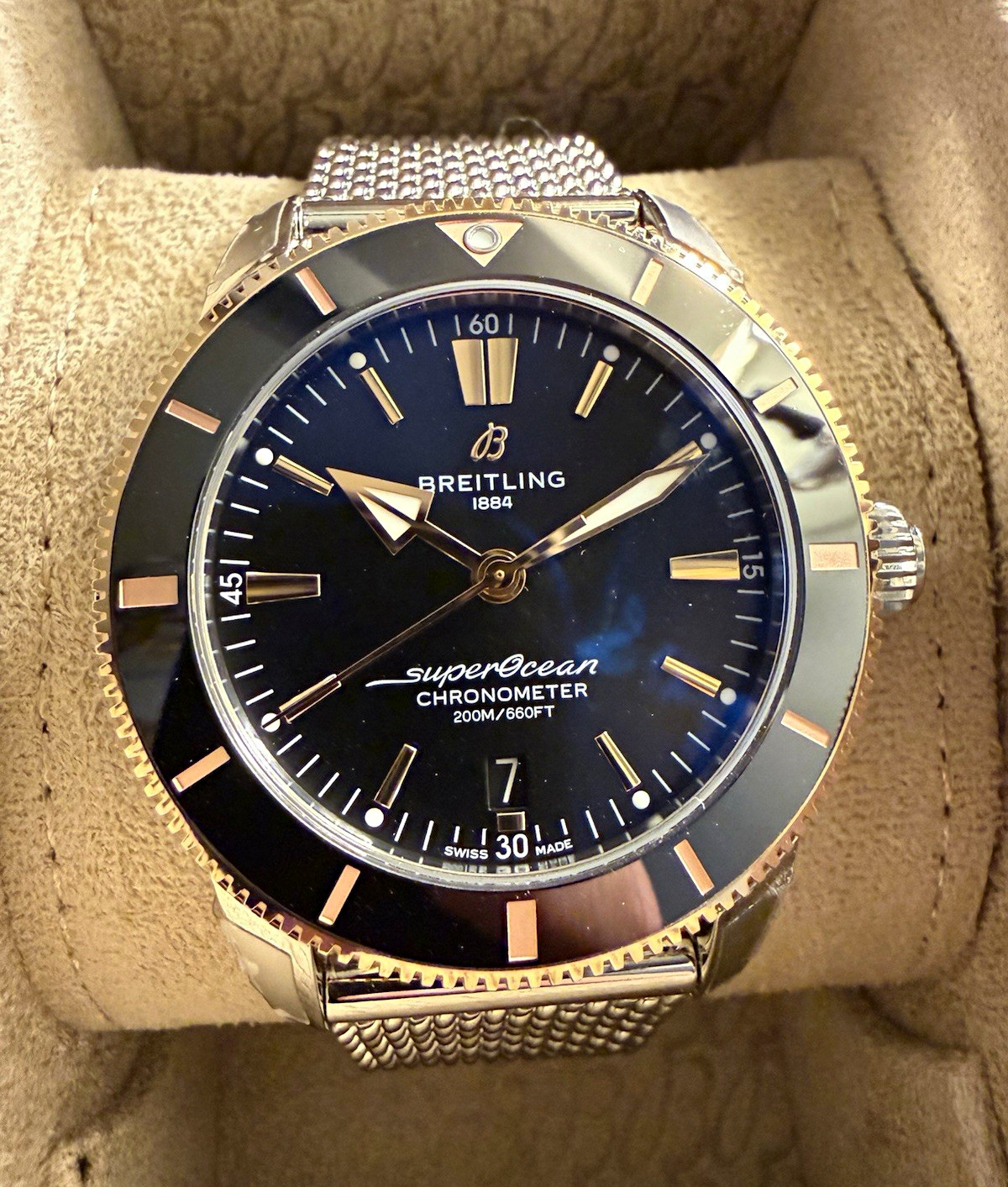 Breitling Superocean Heritage B20 Auto 200m Black Dial Mesh 44mm B&P