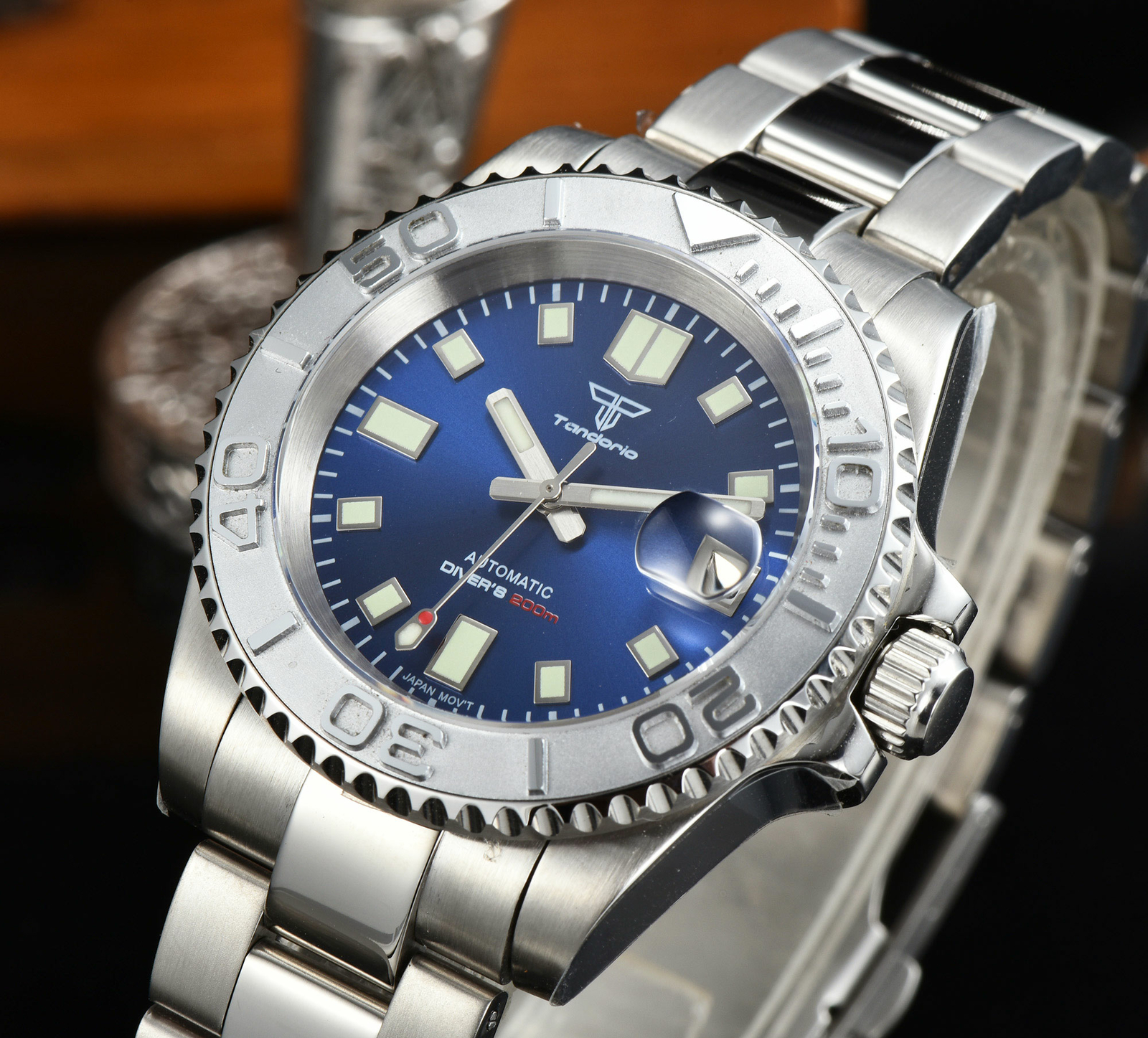 Diver 24 Jewel NH35A 40mm Auto Men Watch Blue Dial Grey Brushed Insert Polished