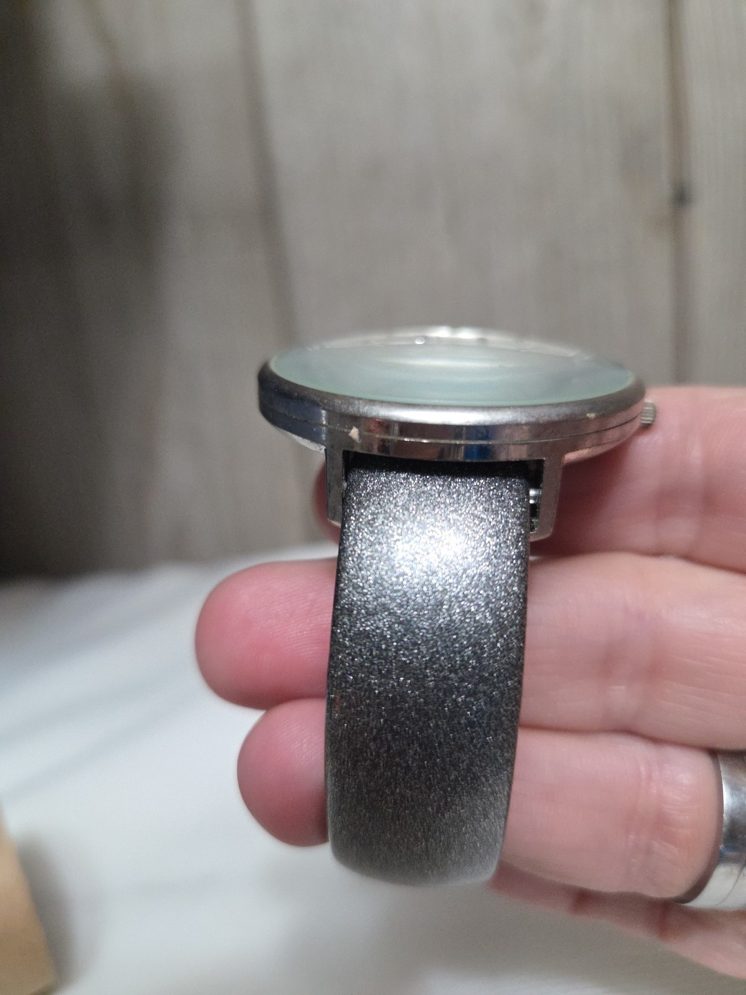 NARMI glittery silver gray CUFF BRACELET WATCH metal Clear Rhinestones, untested