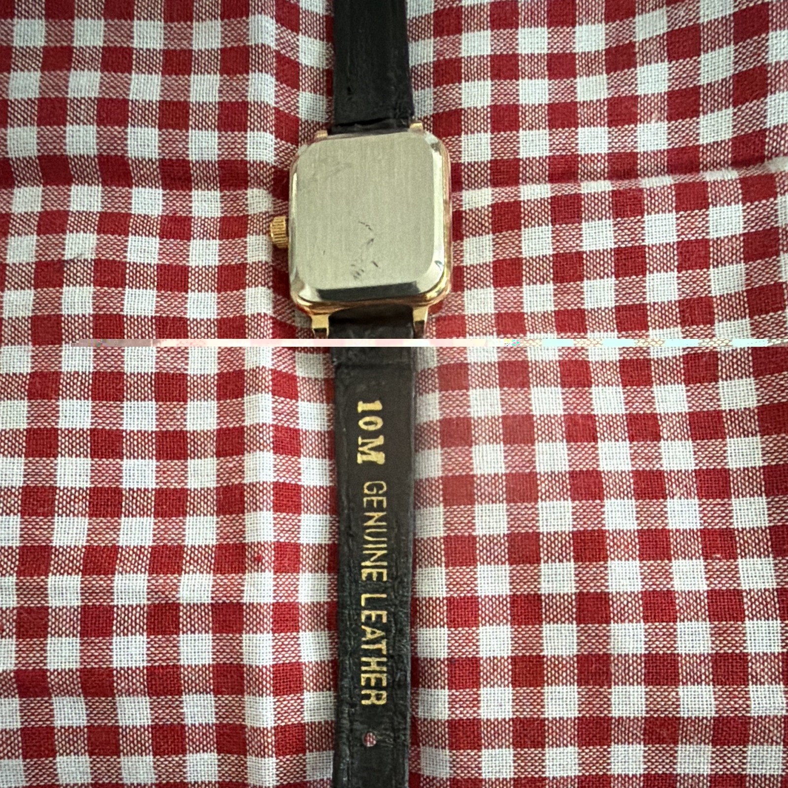 Romica Quartz Square Gold-Tone Case Cards Dial Black Leather Strap Watch