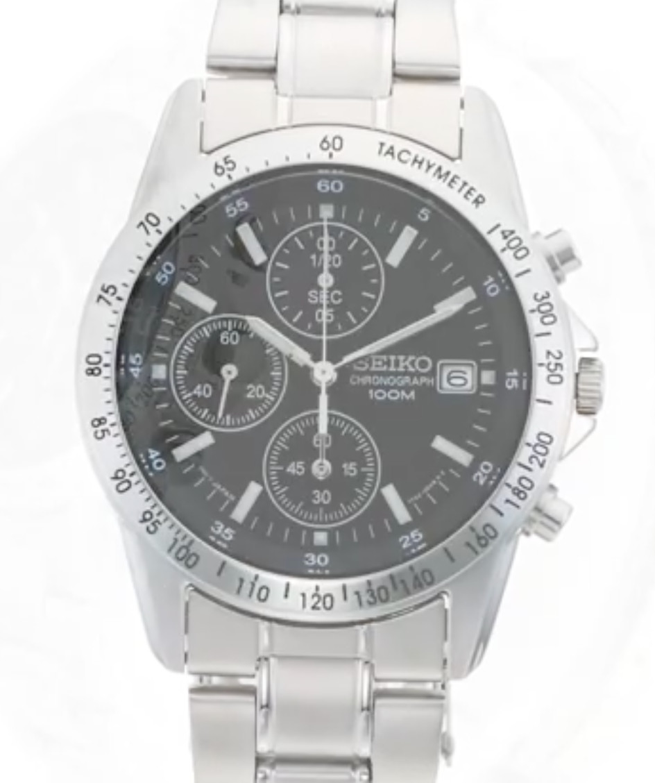 Seiko SND367PC Men’s Quartz Chronograph Black Dial Silver Watch　Fr/s