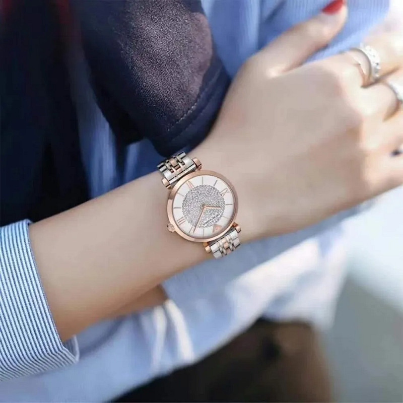 NEW GENUINE EMPORIO ARMANI AR1926 SILVER & GOLD TONE SVAROWSKI DIAL WOMENS WATCH