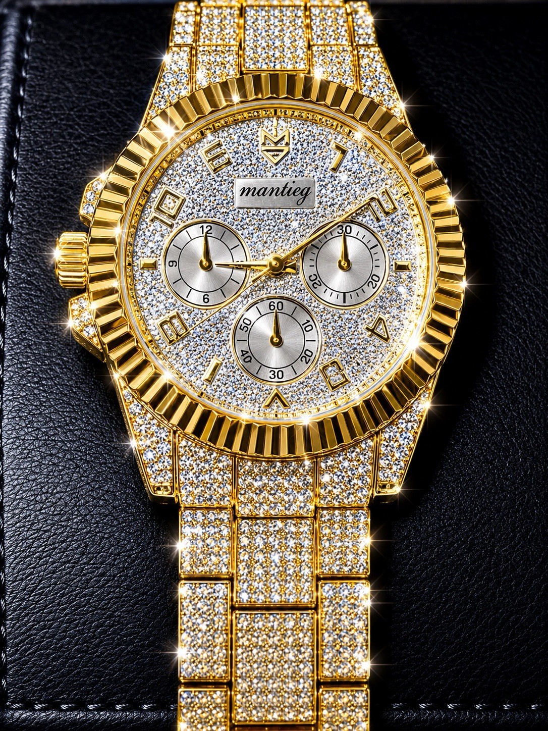 Mantieg Gold-Tone Quartz Analog Bracelet Watch Silver Dial 12-Hour